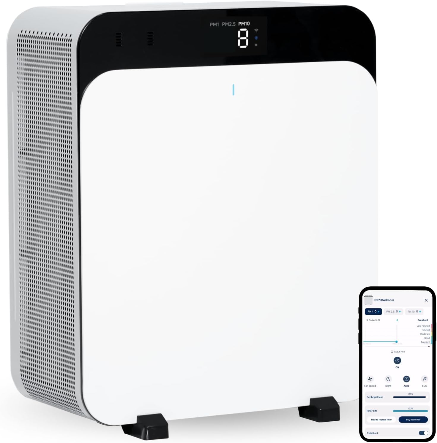 Detalle de BLUEAIR Classic Pro CP7i: Purificatore d'aria premium per ambienti fino a 131 m²