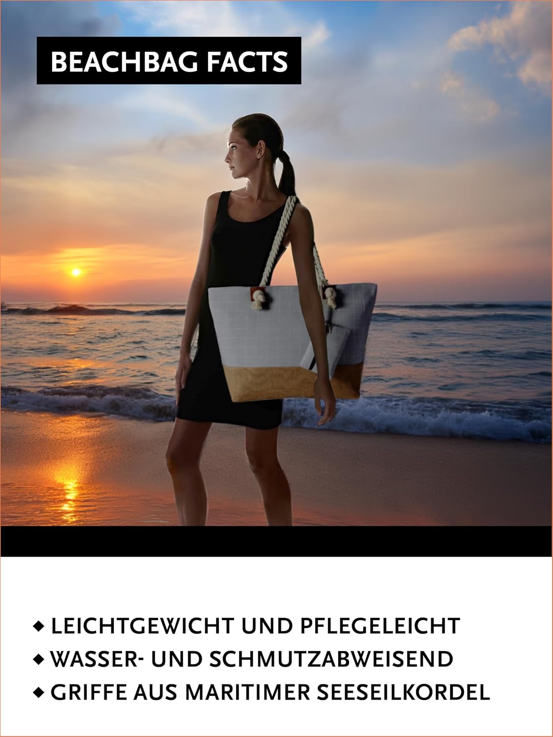 Thumbnail 3 de DonDon XXL Strandtasche mit Reißverschluss – Großer Einkauf- und Strandbegleiter in Kariert Grau