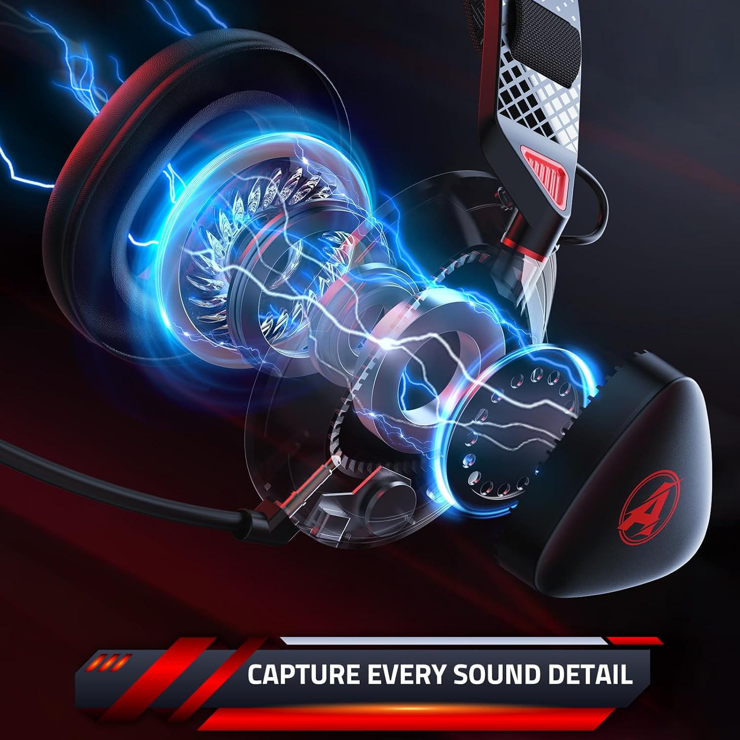 Detalle de Awinnasey PH3 Kabelloses Gaming Headset – 50 Stunden Akku, 3D Surround-Sound, PS5/PS4/PC, RGB, Hellrot