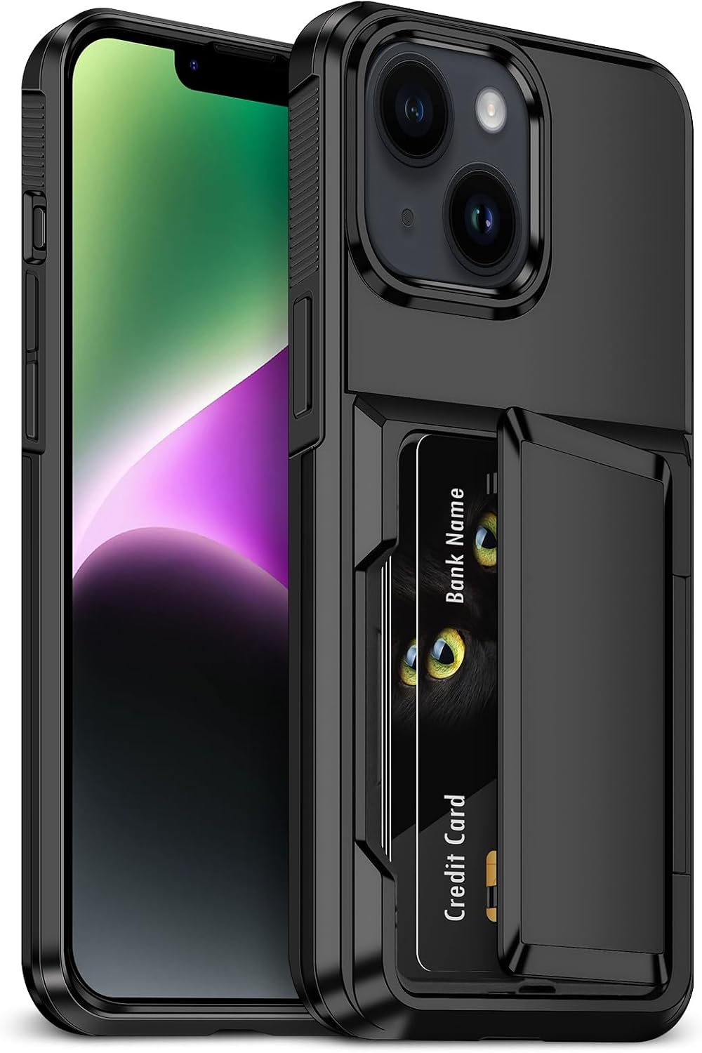 Detalle de Aolcev iPhone 14 Case with Card Holder — Heavy Duty, Dual-Layer Protection with Slim Wallet (Max 4 Cards)