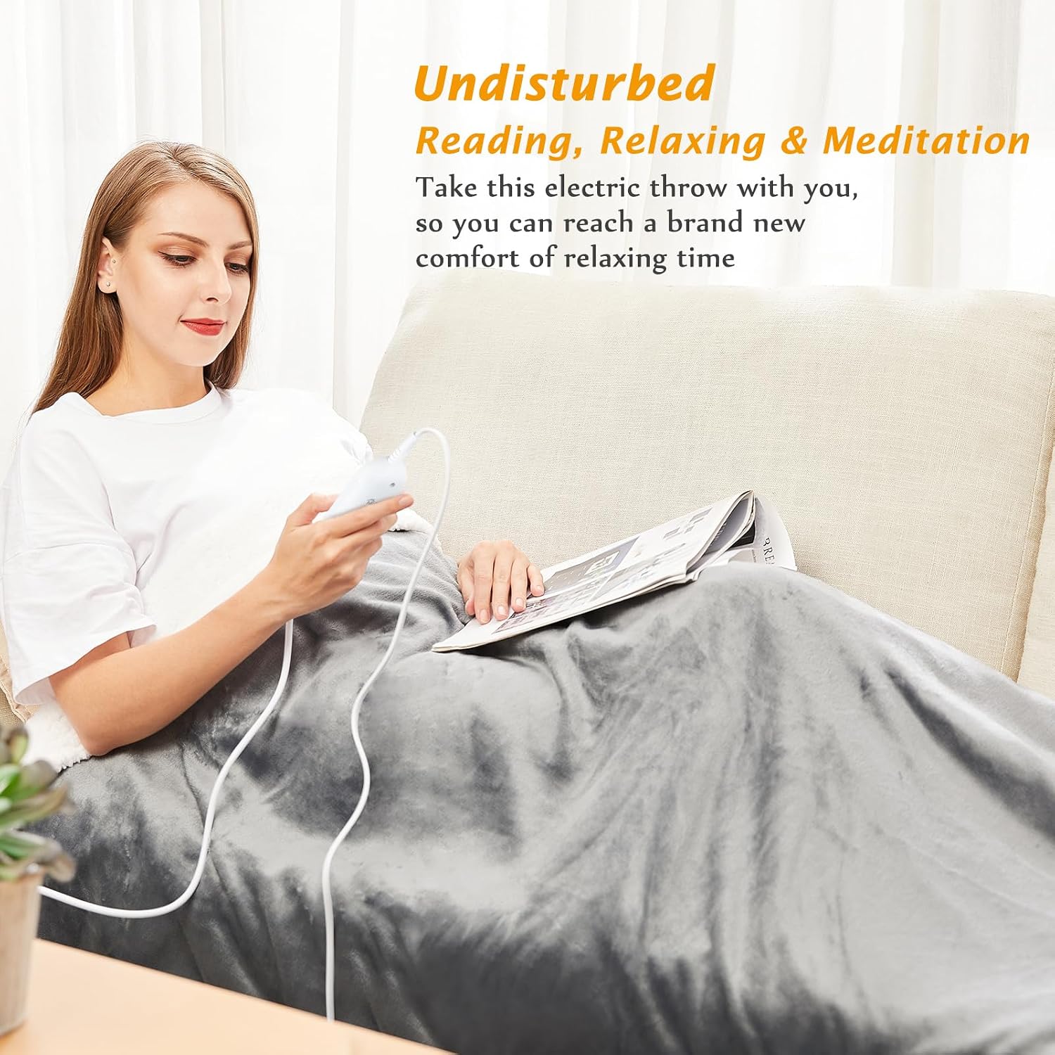 Thumbnail 6 de Mia&Coco Electric Heated Blanket Throw (180x130cm) – Flannel & Sherpa, 10 Heat Levels, 9-Hour Auto-Off (Grey)