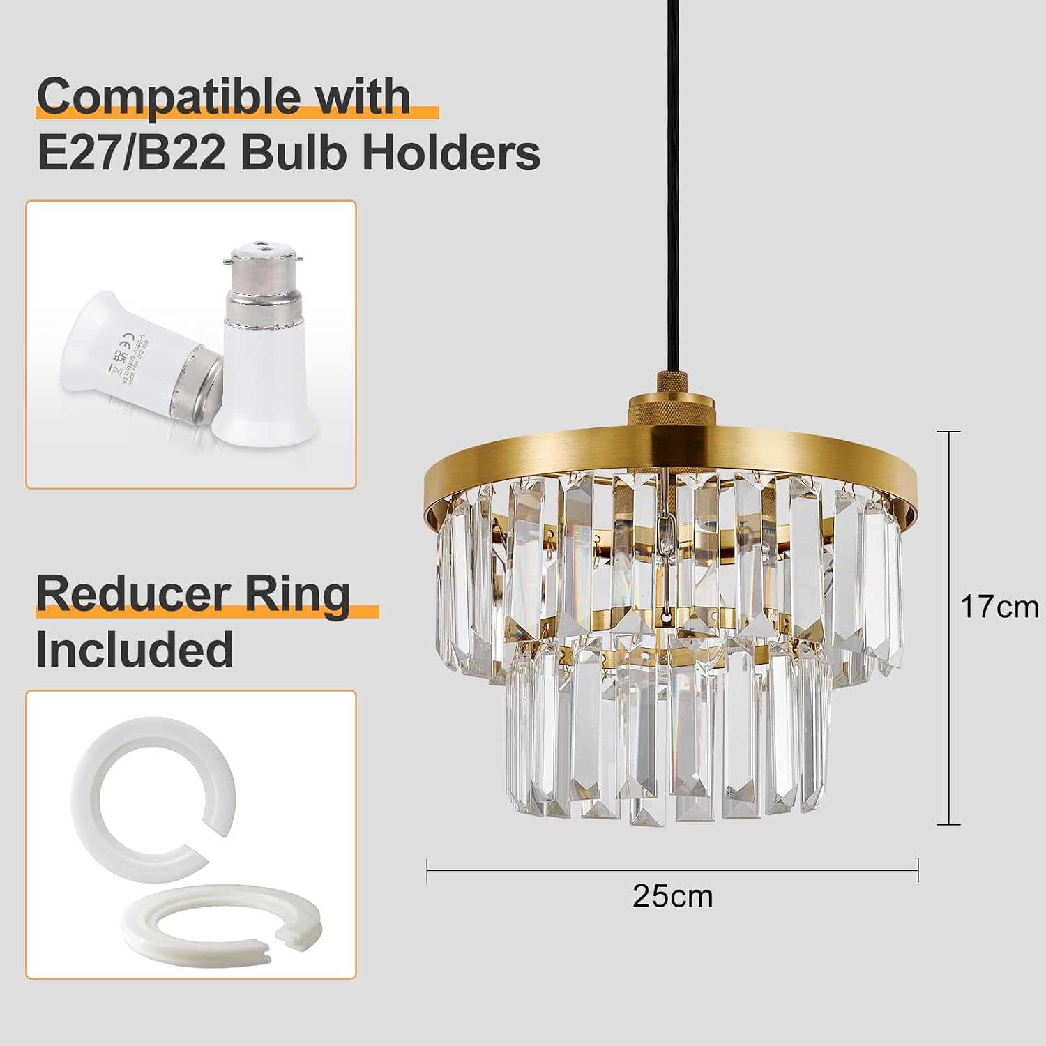 Detalle de HARPER LIVING Easy Fit Pendant Shade, Brass Finish — 25cm Glass Ceiling Light Shade