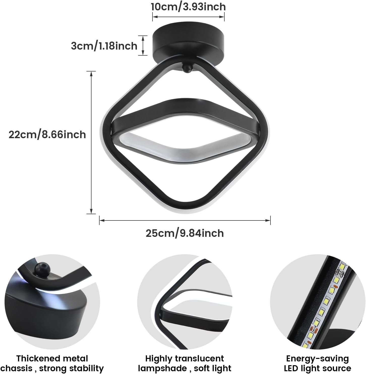 Thumbnail 1 de Goeco plafonnier LED 22W noir moderne (25×25×22 cm) – lumière blanche froide 6500K