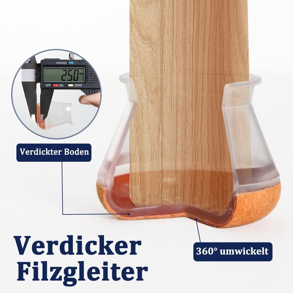 Detalle de Stuhlbeinkappen aus Silikon mit Filzumbewickelt – Rund, 20,1–30 mm, 16 Stk.