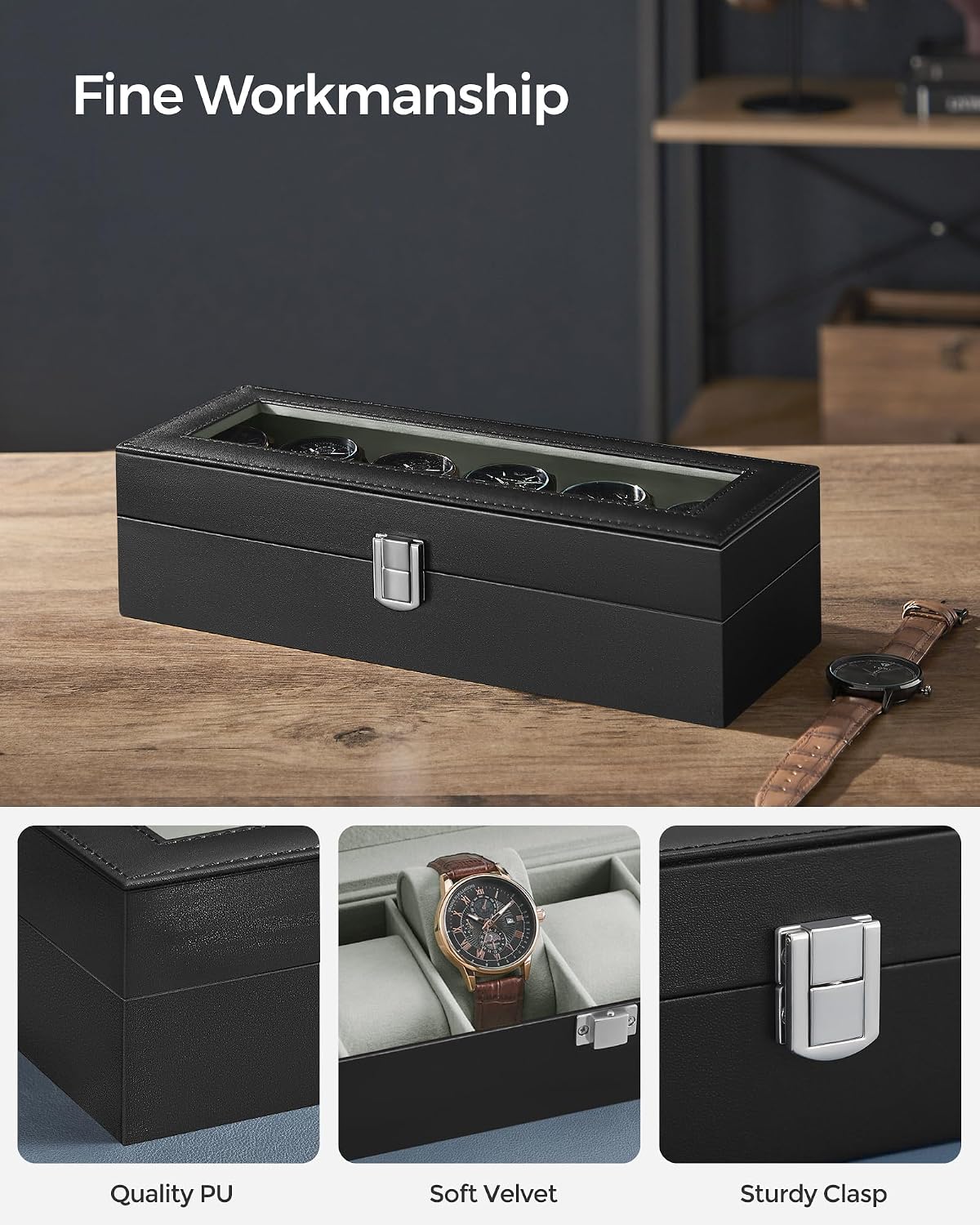 Thumbnail 2 de SONGMICS Watch Box JWB06BK – 6-slot display case with glass lid