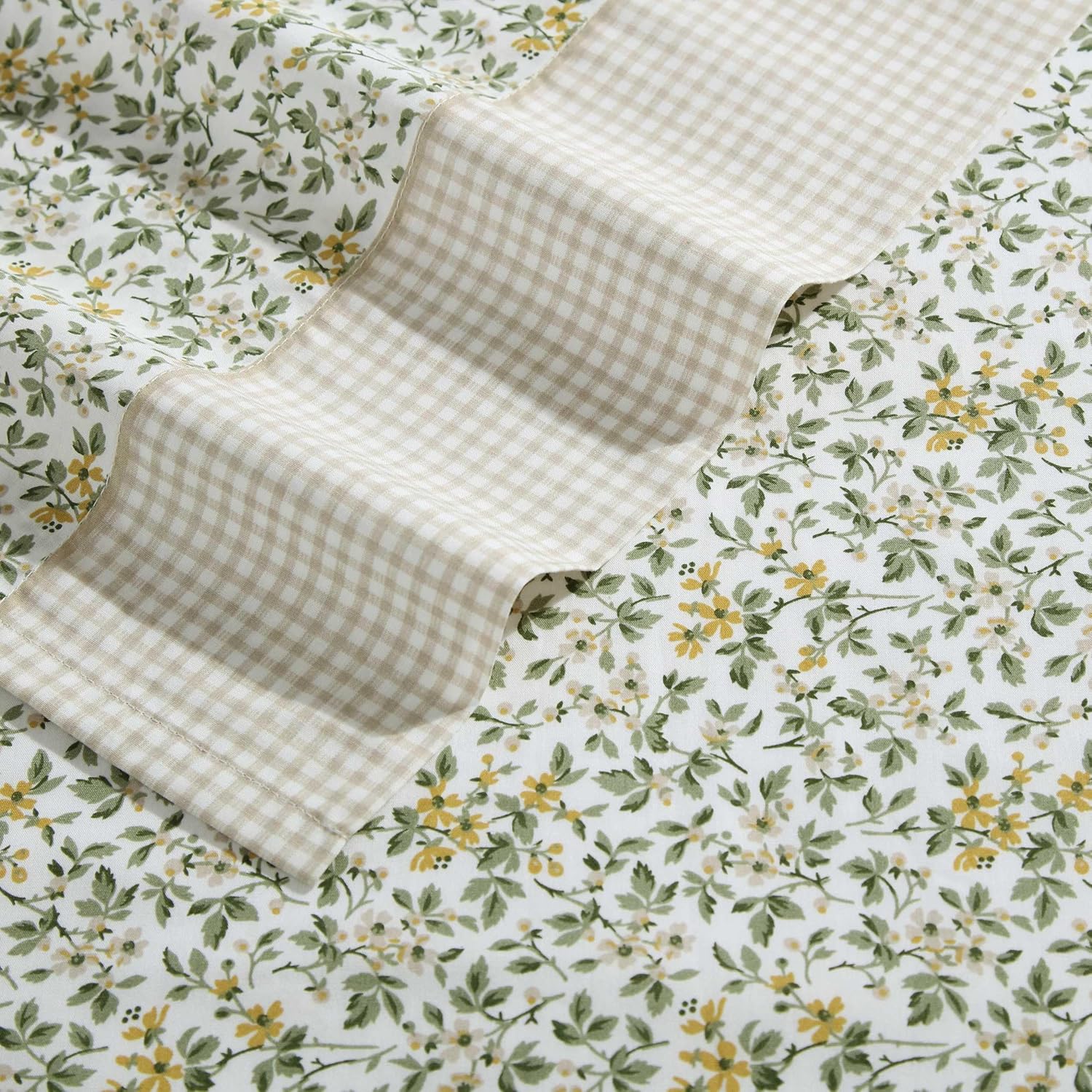 Thumbnail 4 de Laura Ashley Queen Size Sheet Set: Crisp Cotton Percale with Floral-Gingham Details (Tierney Green)
