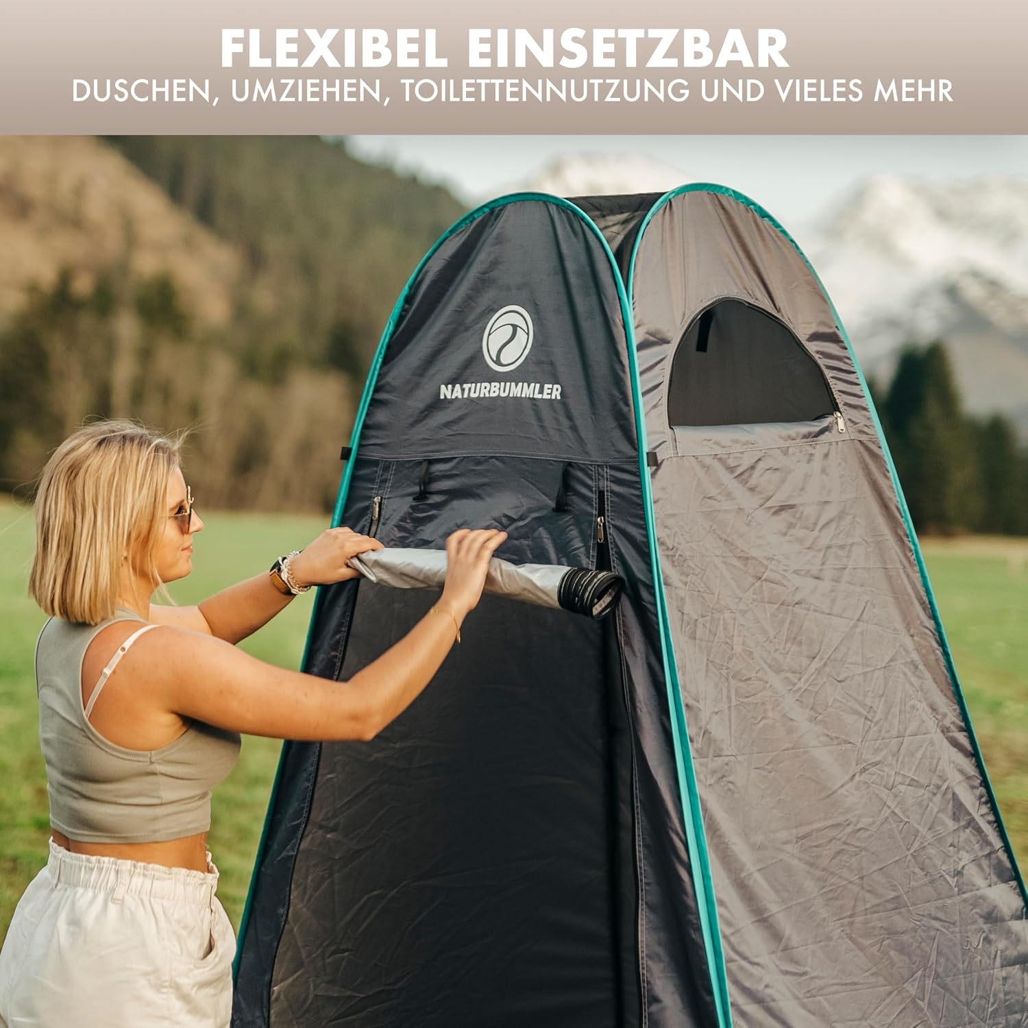 Thumbnail 2 de NATURBUMMLER Duschzelt Pop-Up „Privacy Protec+“ (wasserdicht & blickdicht) mit 5 Taschen – mobiles Toilettenzelt/Umkleidezelt
