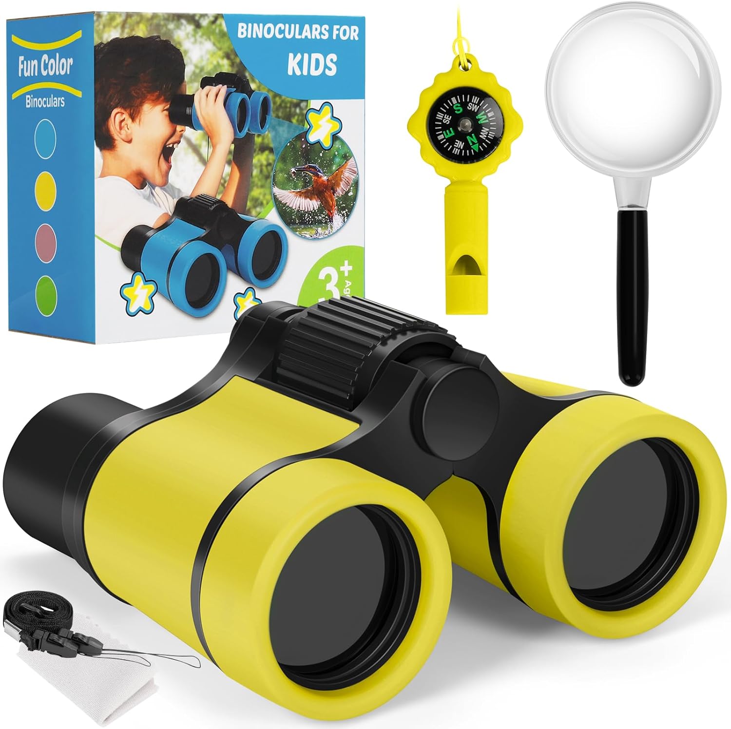 Detalle de Binoculars for Kids with Compass, Magnifying Glass and Accessories (Yellow) – Ideal 3–8 Year Old Explorers