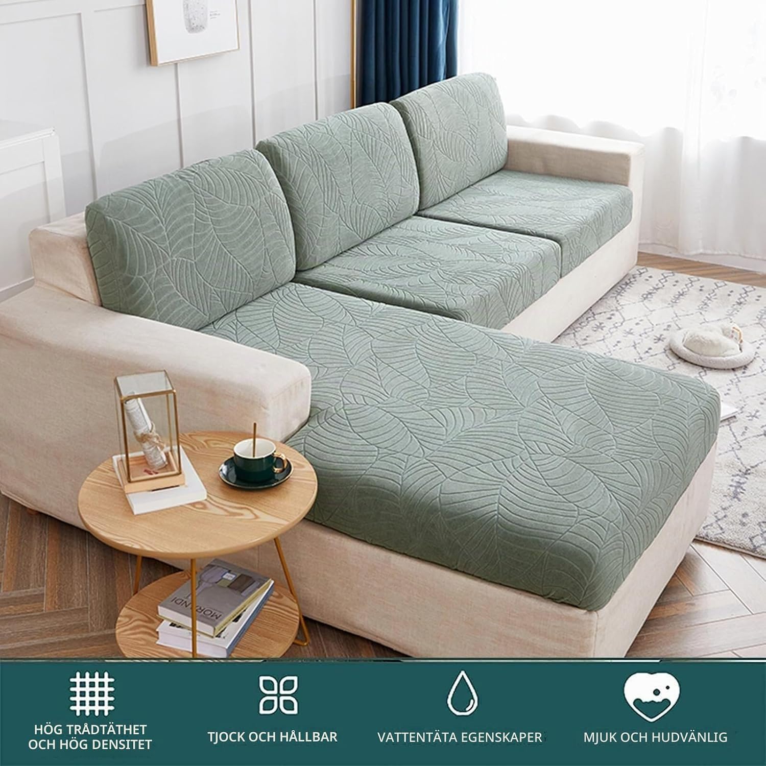 Detalle 2 de YUMEIGE boqu Couch Covers soffkuddsöverdrag, gräsgrönt för 2-sitsdyna