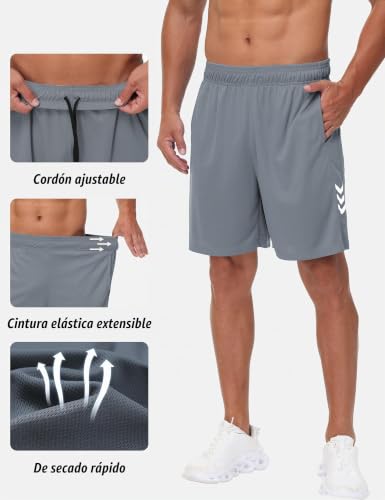 Detalle 2 de Kuzwinds Pantalón corto de deporte para hombre 5 piezas – Secado rápido, bolsillos con cremallera