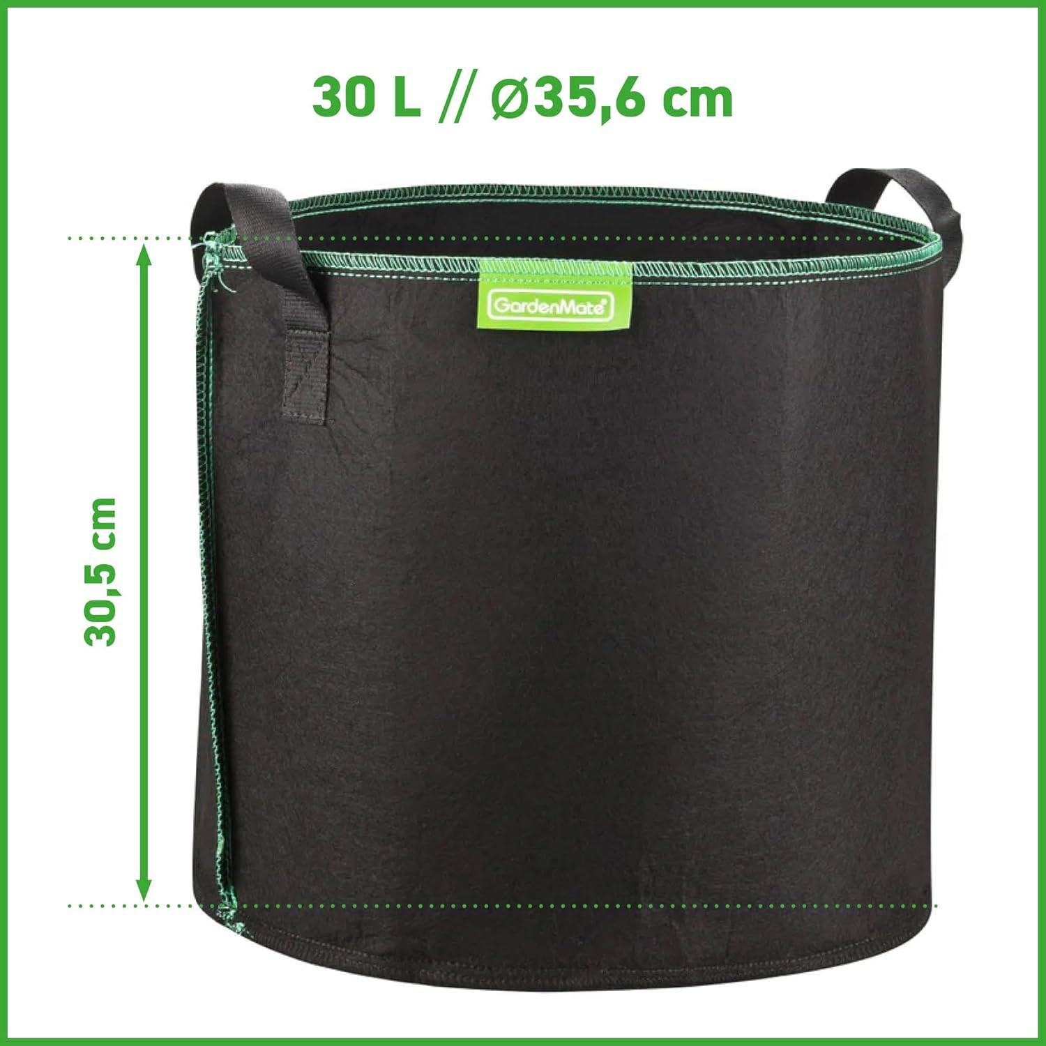 Thumbnail 1 de GardenMate lot de 6 sacs à plantes 30 L en non tissé GREENLINE, Ø 35,6 cm, 30,5 cm (noir/vert)