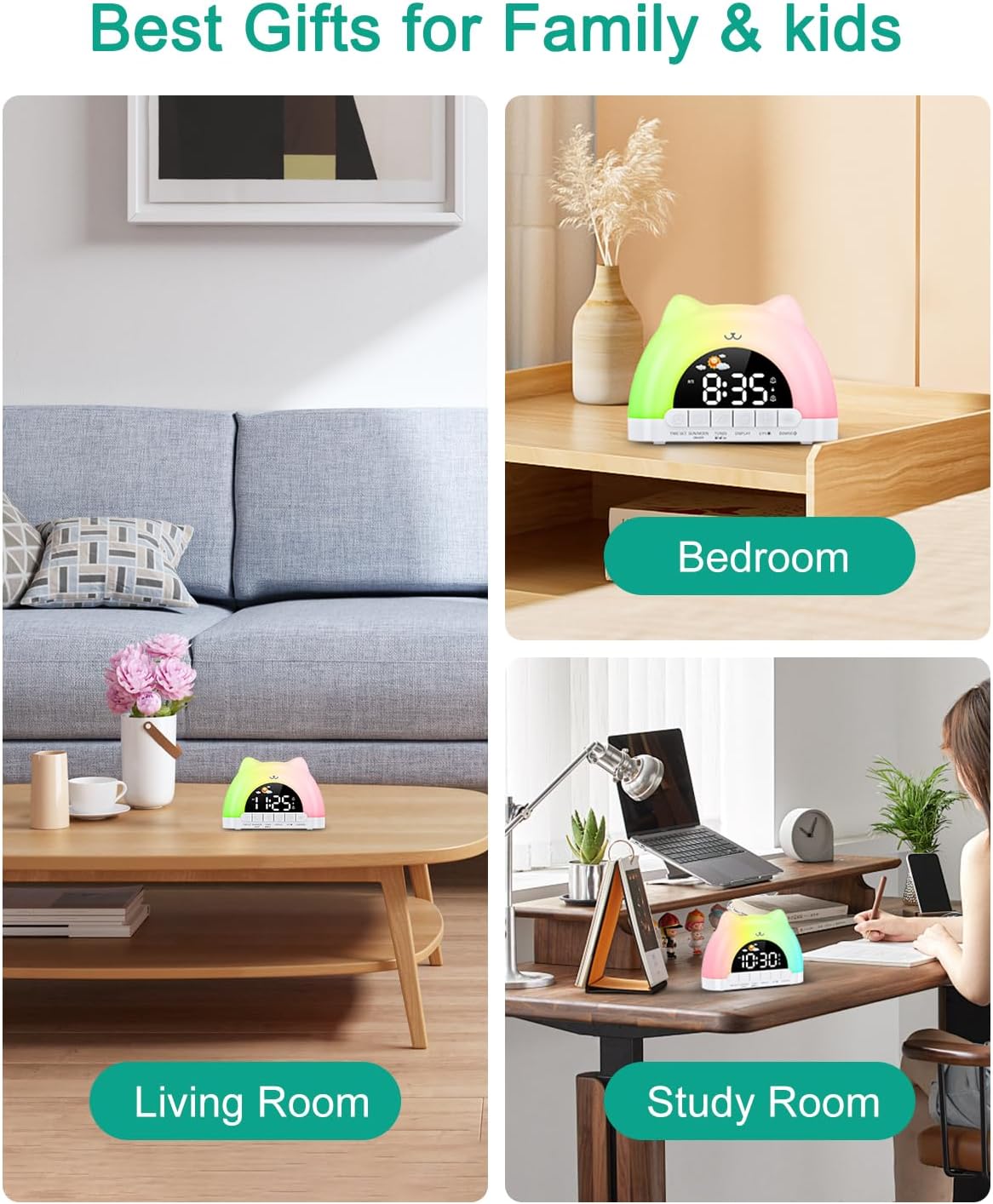 Thumbnail 6 de Réveil enfant éducatif ORIA Jour/Nuit avec veilleuse RGB, 2 alarmes et fonction de “lever du jour”