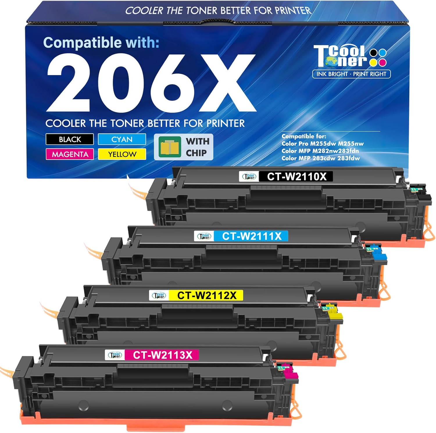 Detalle de Cool Toner 206X Toner Cartridges 4 Pack M283fdw Compatible, With Chip