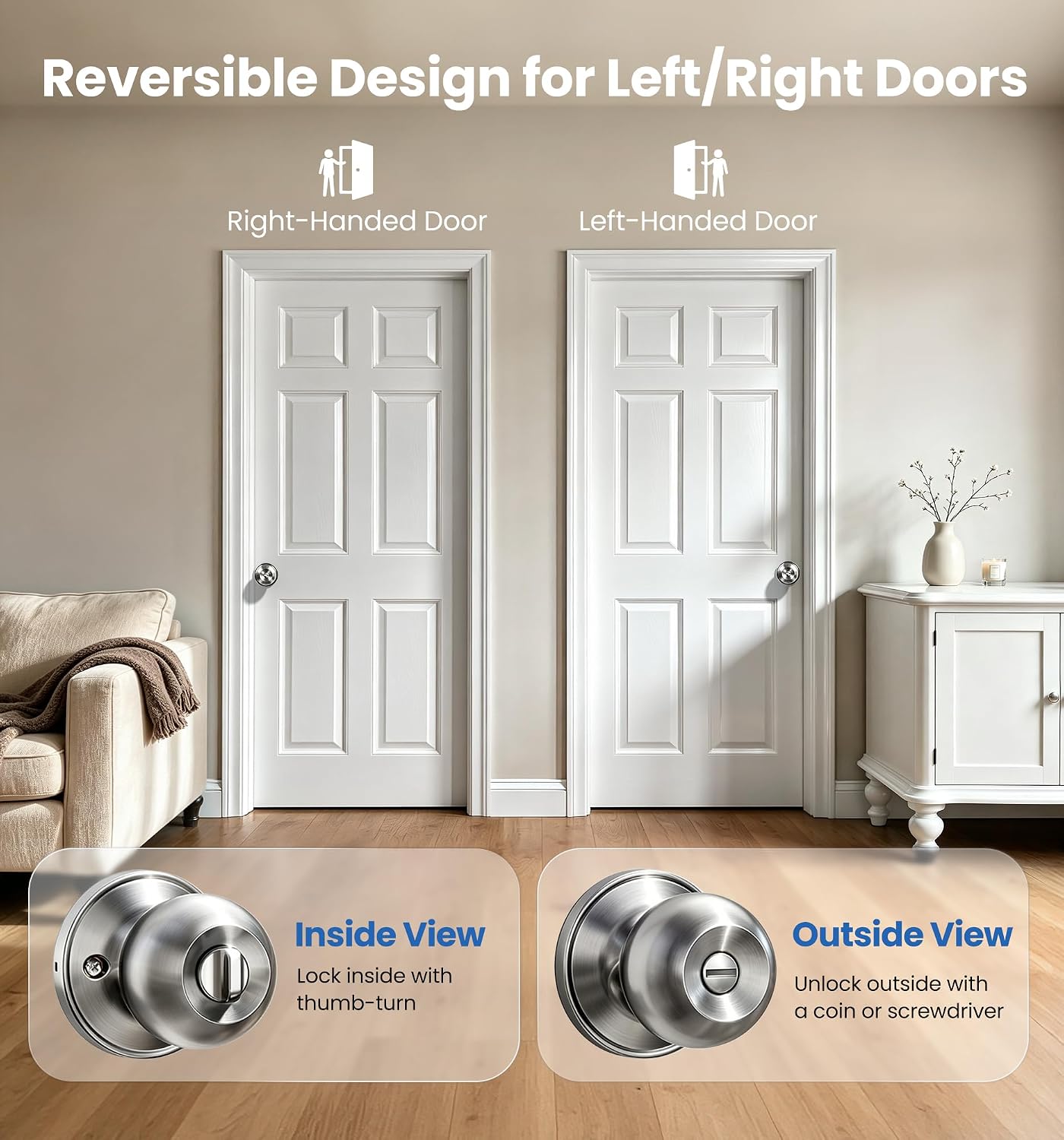 Detalle 1 de Veise Privacy Door Knob in Satin Nickel