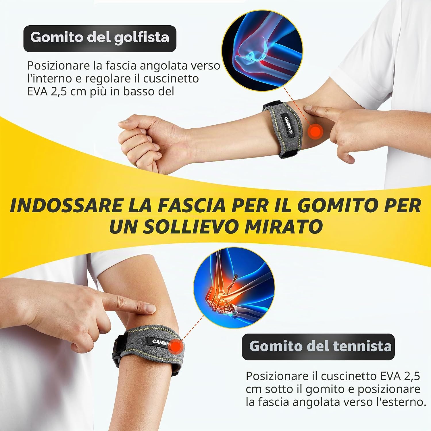Detalle de CAMBIVO 2 Pezzi Tutore Epicondilite Gomito Regolabile – Gomitiera per Epicondilite con Imbottitura EVA