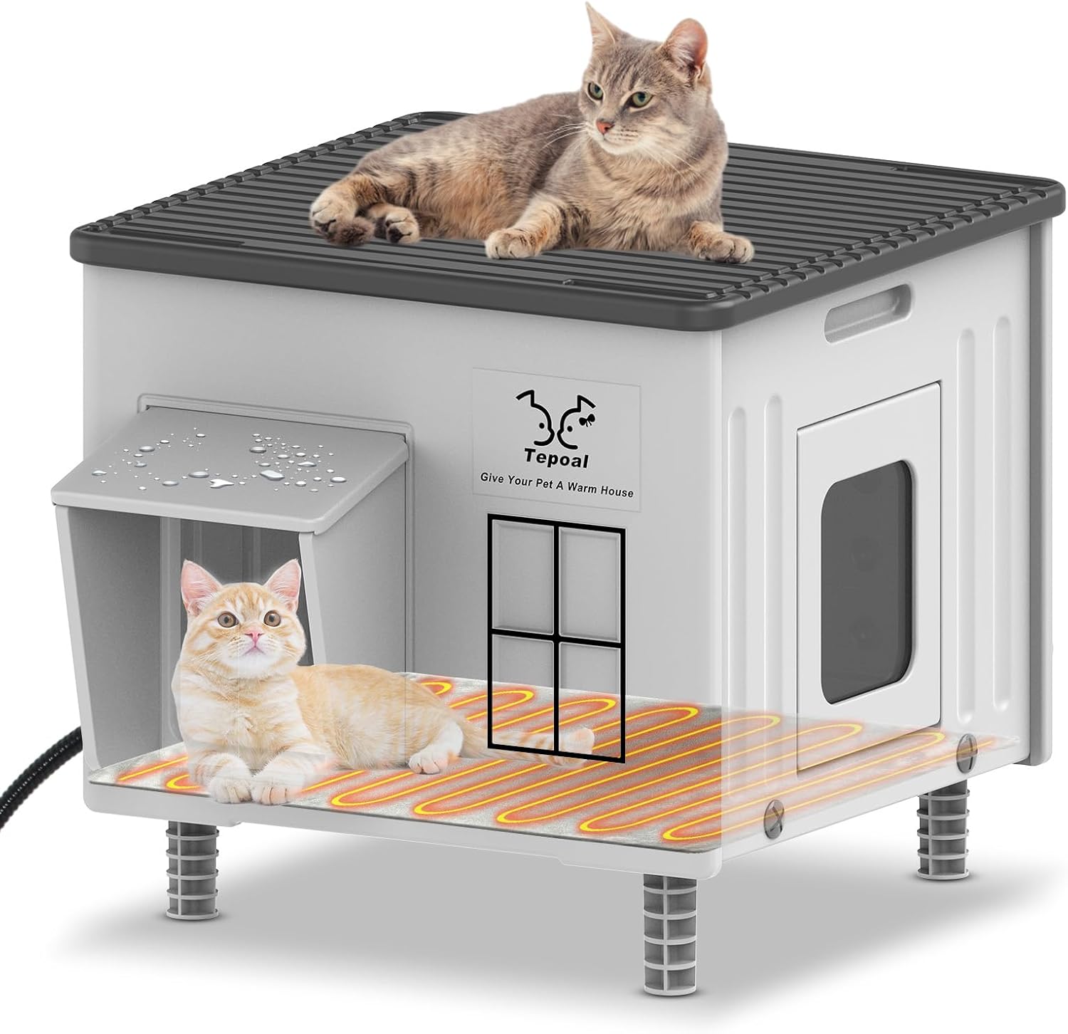 Detalle de Lxheir PL3560C Heated Outdoor Cat House, 17.7 x 17 x 17.5 in