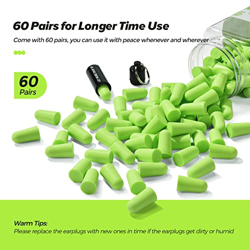 Detalle de ERM TOOL Ultra Soft Foam Earplugs: 60 Pairs, 38dB SNR, Reusable for Sleep, Study, Travel and More