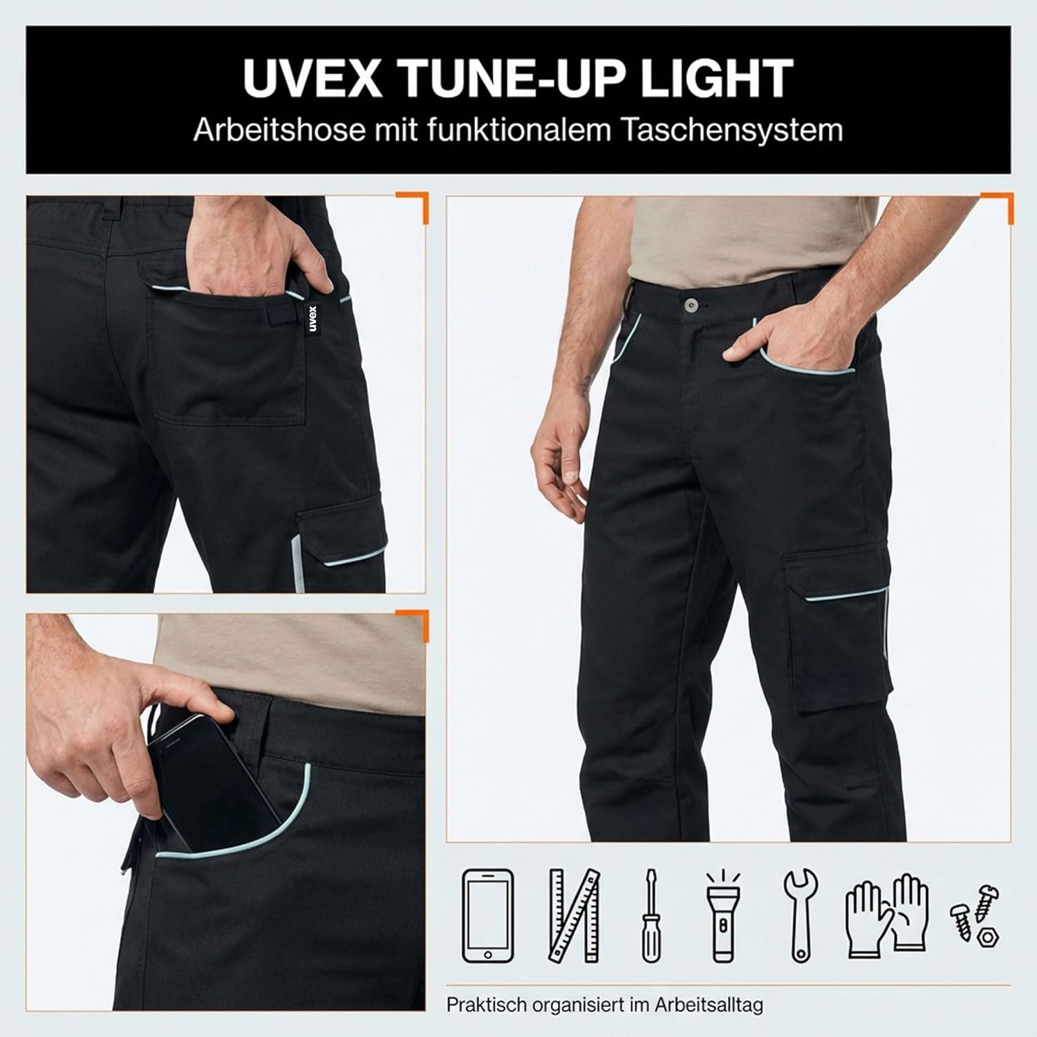 Detalle 2 de Uvex tune-up Light Arbeitshose Herren (2-Wege-Stretch) – leicht, robust & elastisch
