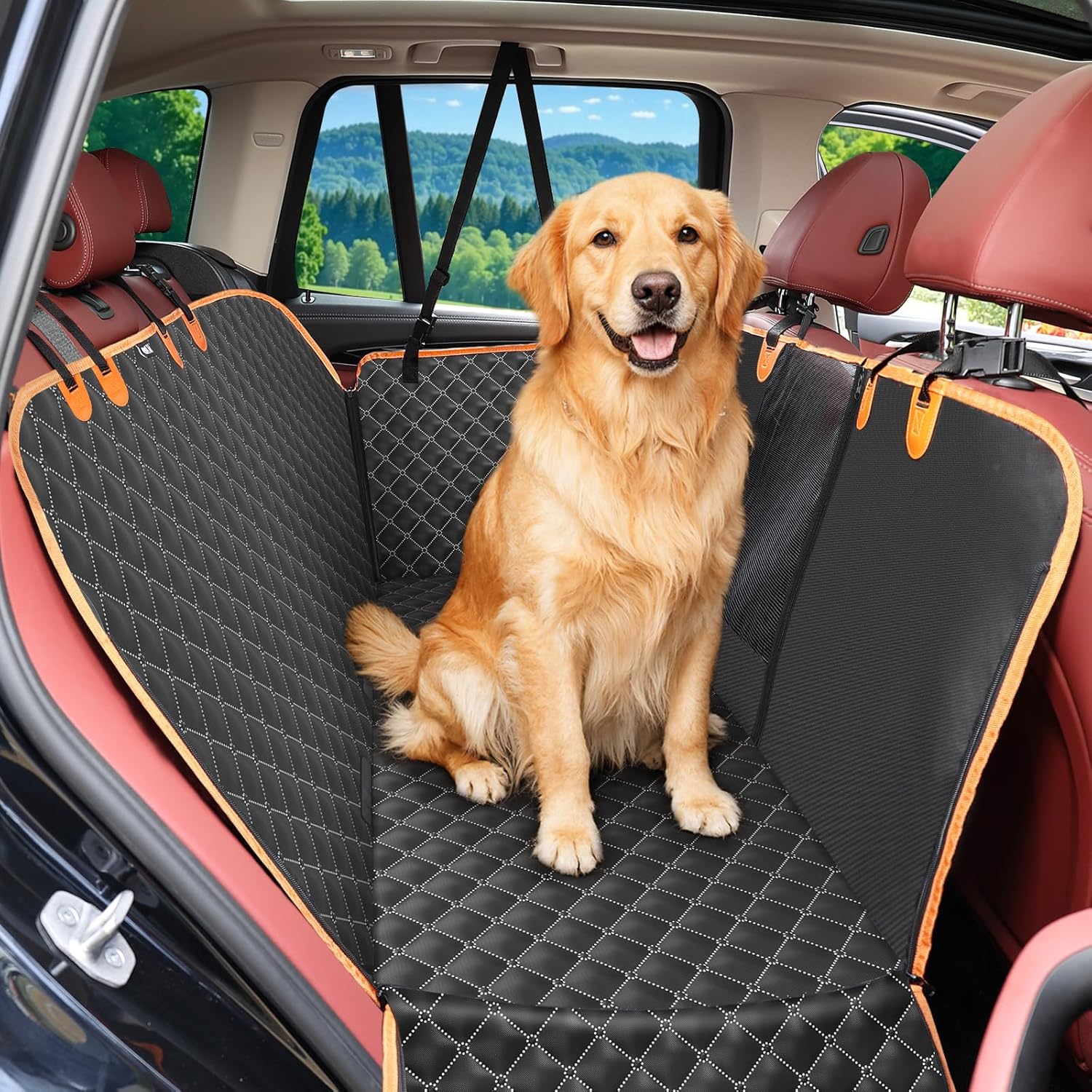 Detalle de KYG 5-in-1 Waterproof Dog Car Seat Cover with Hammock Design, Universal Fit 53" x 58