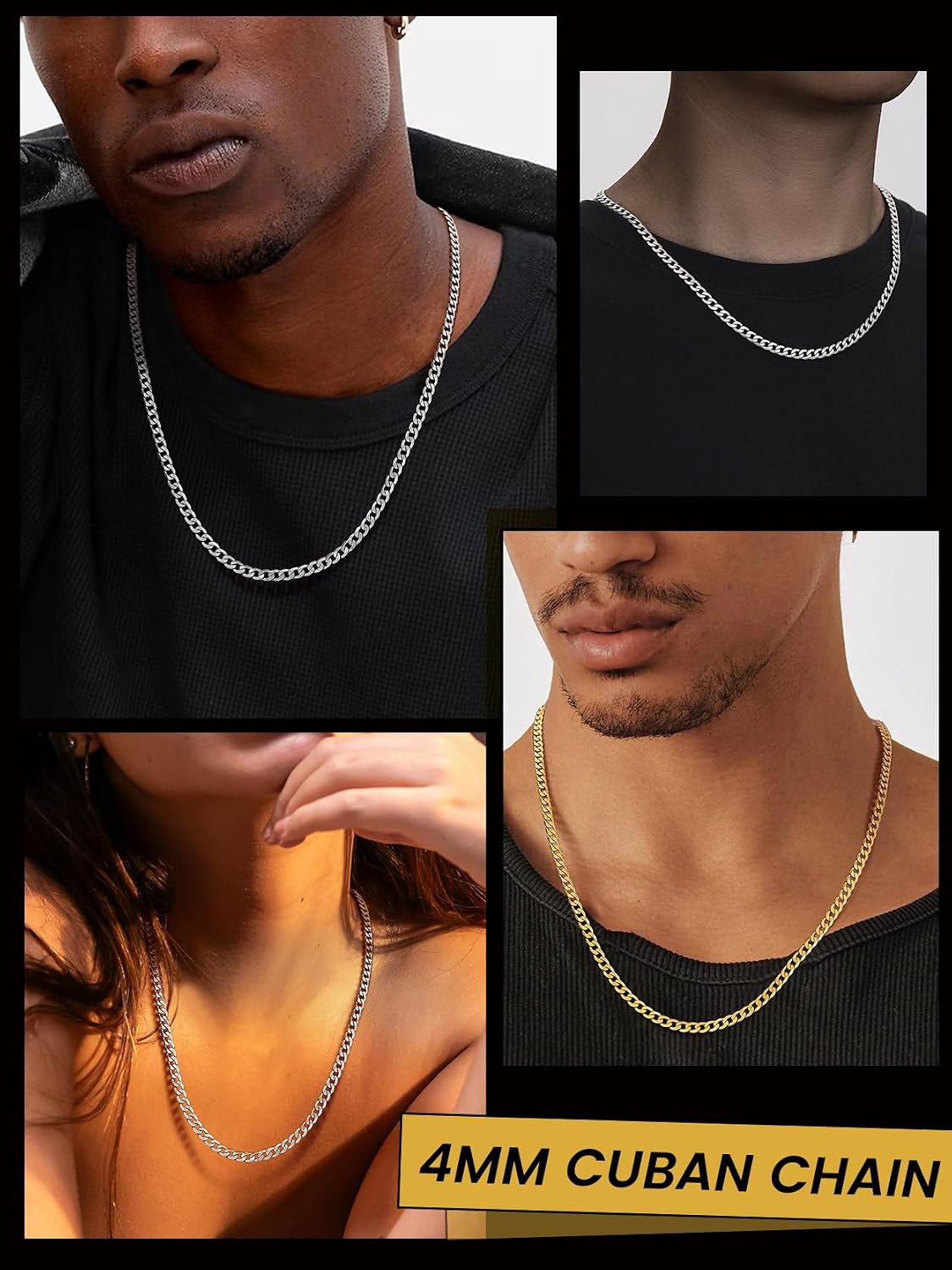 Detalle 2 de GOLDCHIC JEWELRY Flat Cuban Chain Necklace in 316L Stainless Steel (4mm–9mm) – Lobster clasp, gift box included