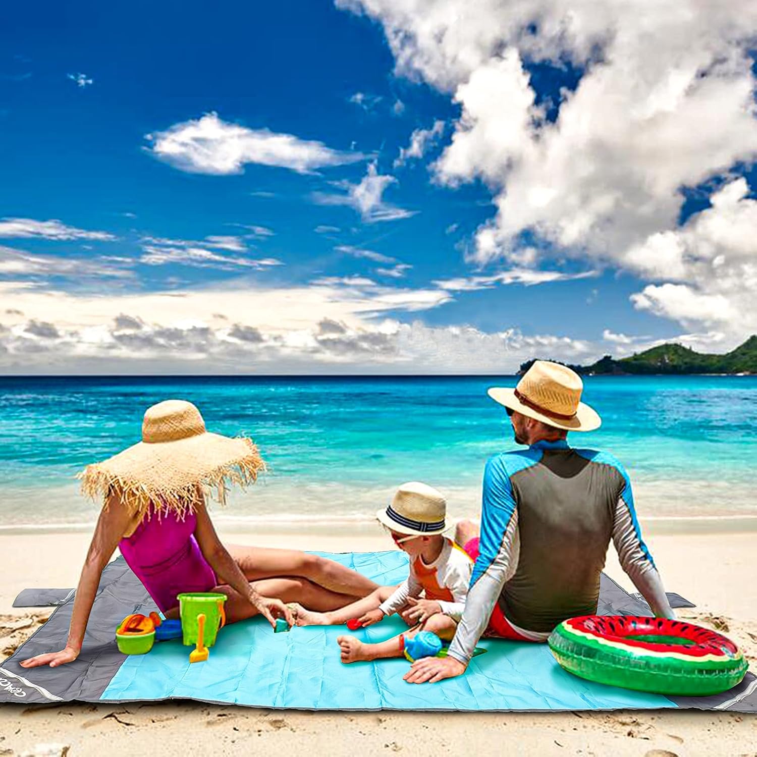 Thumbnail 6 de COVACURE Beach Blanket Mat with 3 Zipper Pockets — Extra Large 210 x 200cm (Blue)