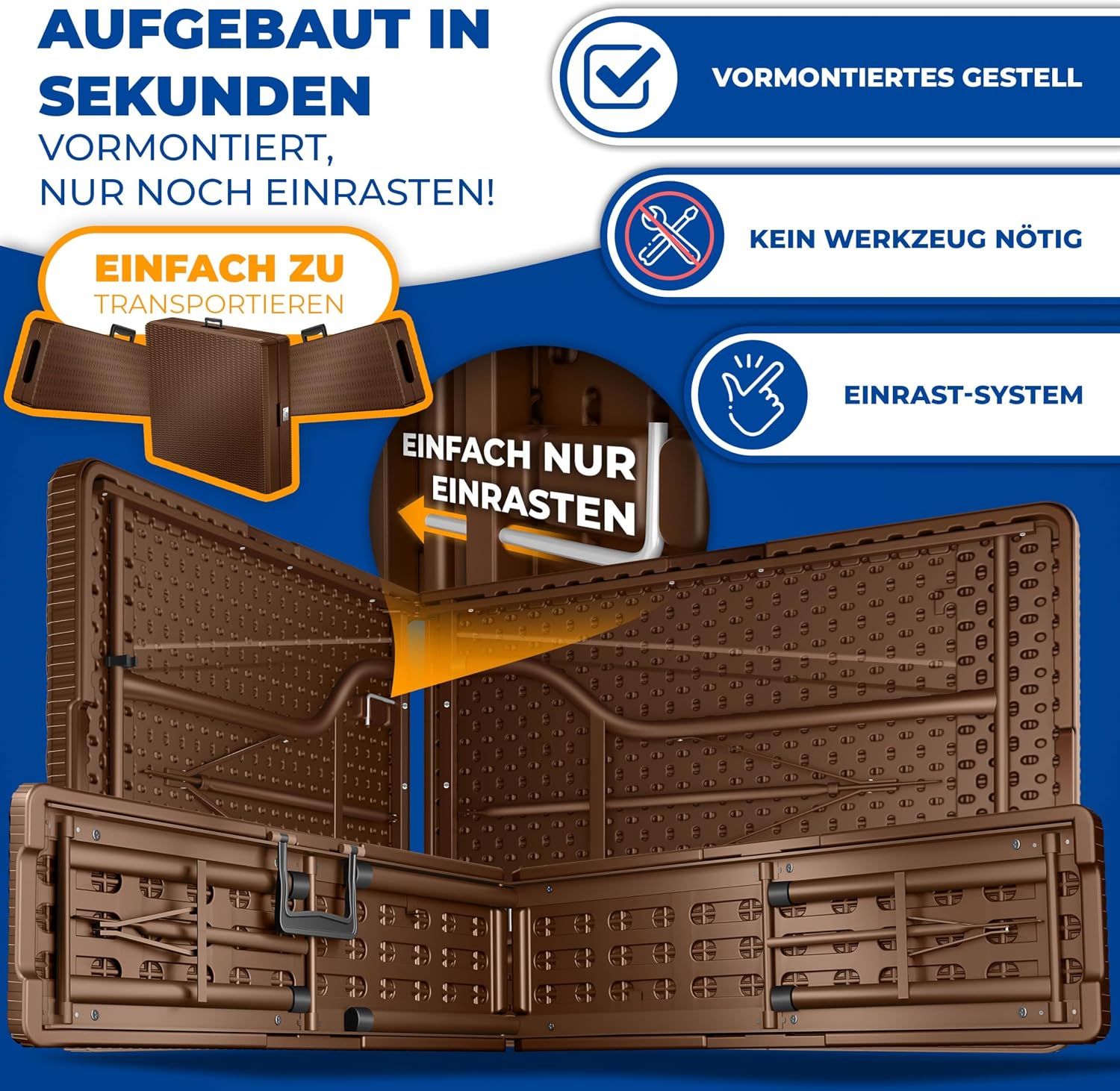 Detalle 2 de KESSER Bierzeltgarnitur 3er Set – Klapptisch + 2x Sitzbank, 183x76x74 cm, Braun