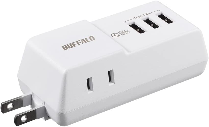 Detalle de バッファロー BMPA36TP3WH/N 直挿し電源タップ USB Type-A 3ポート・コンセント2口
