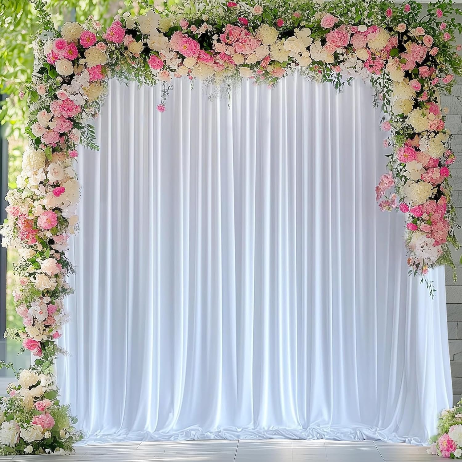 Detalle de Wokceer White 10x10ft Backdrop Curtain (2 Panels, 5x10ft Each) for Parties and Photoshoots