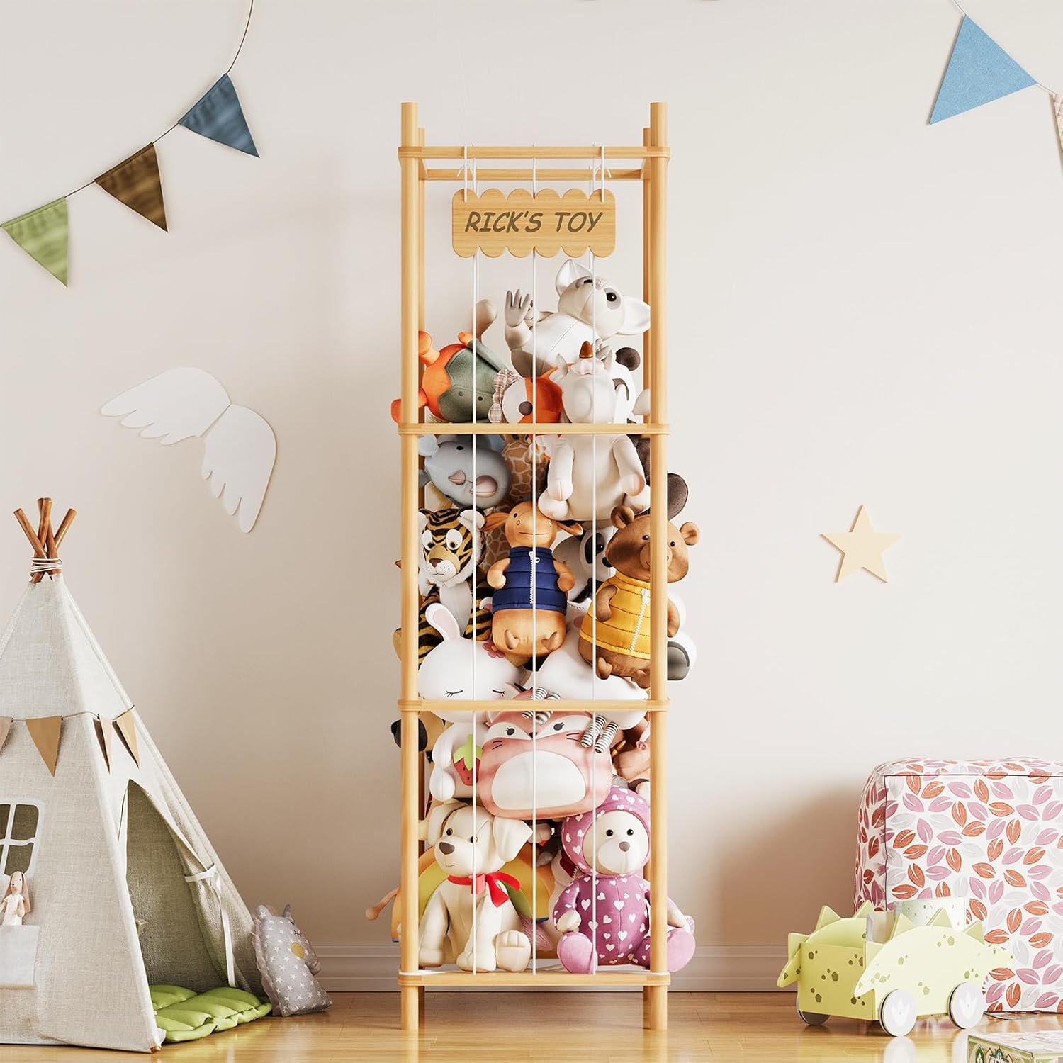 Thumbnail 1 de SpaceAid Soft Toy Storage Wooden Cuddly Toy Zoo Organiser (40 cm wide, natural)