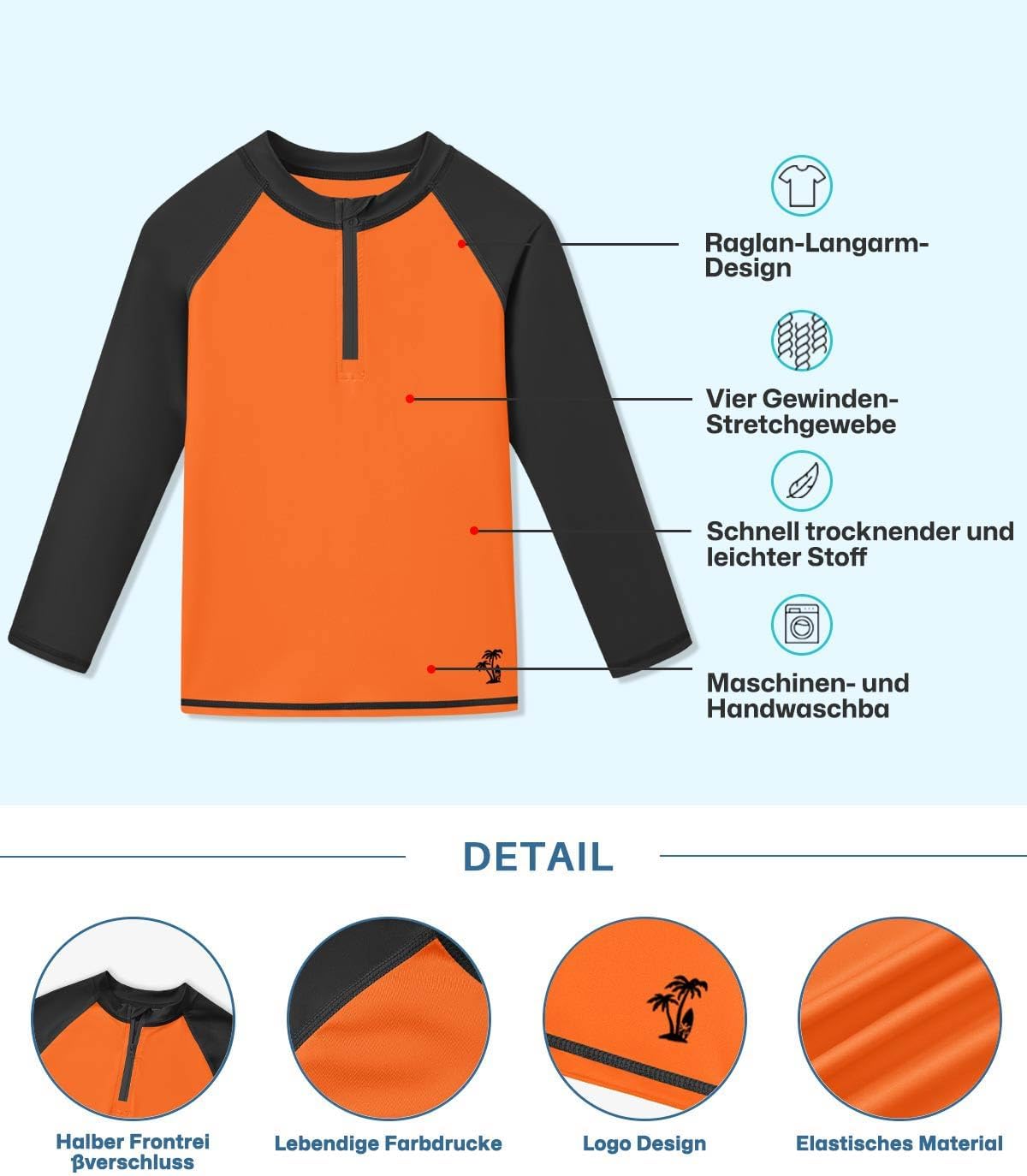 Detalle de BesserBay Jungen UV Shirt 1/4 Zip Langarm Stehkragen UPF 50+ Rash Guard 110–150