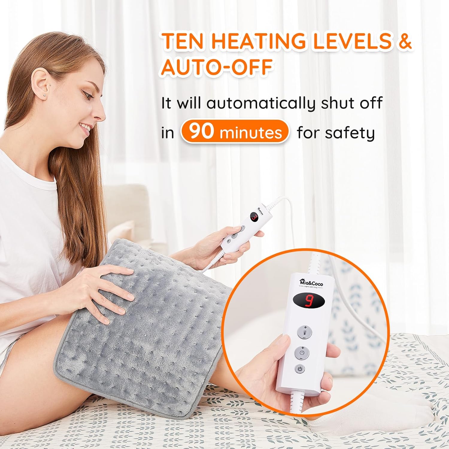 Thumbnail 6 de Electric Heating Pad for Back, Neck & Shoulders (30x60cm, Grey) with 10 Heat Levels and Auto Shut Off