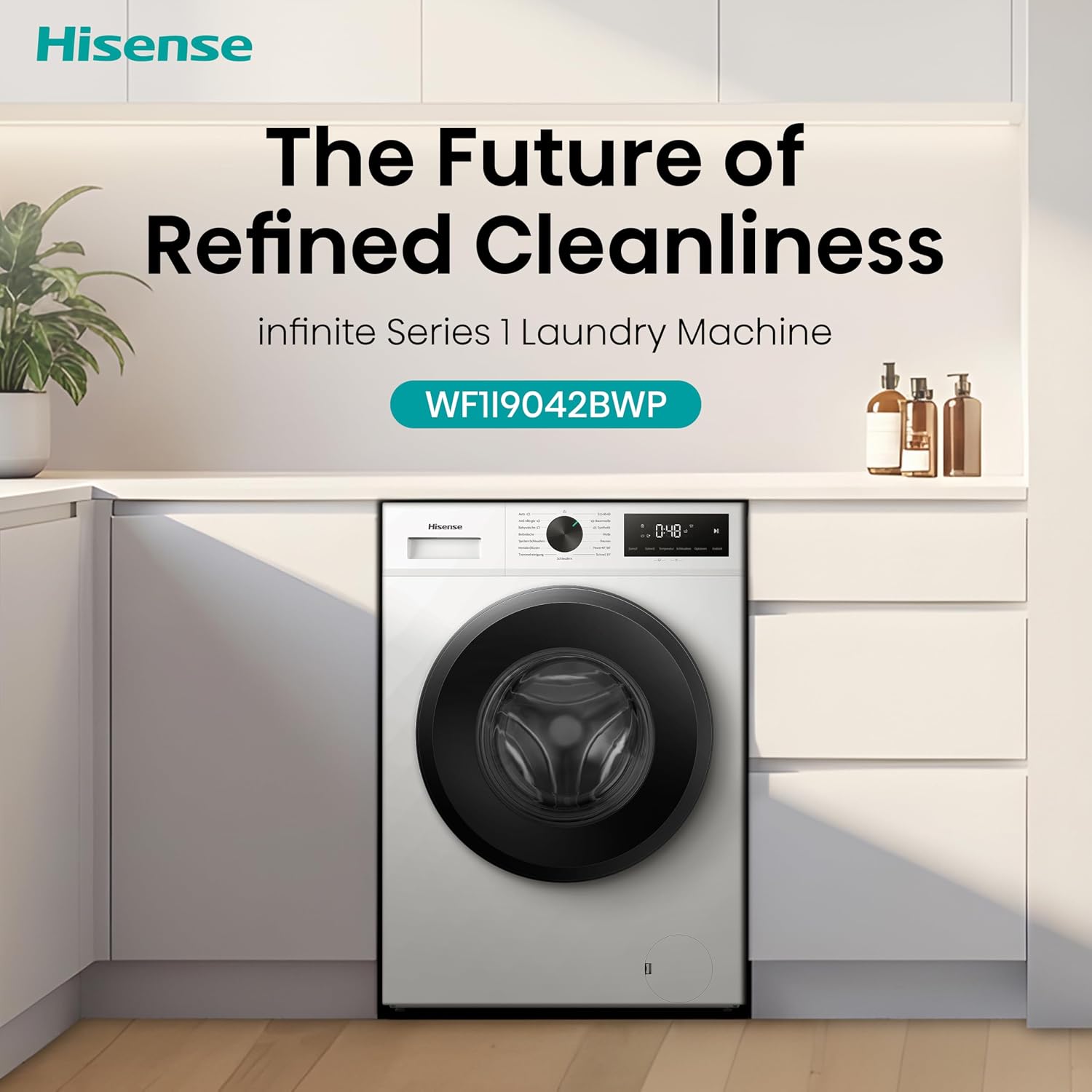 Detalle de Hisense WF1I9042BWP Waschmaschine mit Dampffunktion – 9 kg, 1400 U/min, 15 Programme