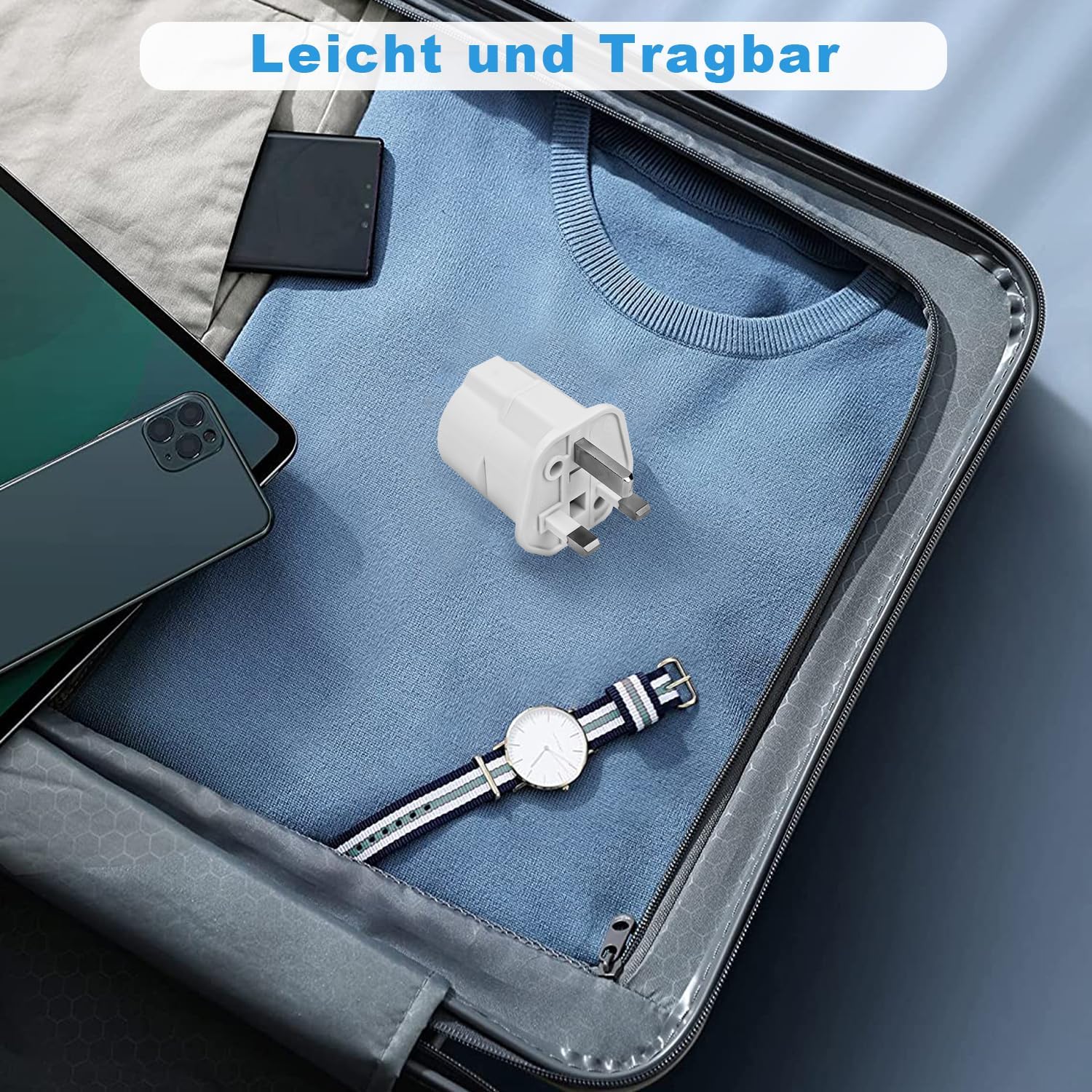 Detalle de 2er-Set Reiseadapter UK (Typ G) von Europa auf England/Schottland/Irland/Dubai/Malediven – Steckeradapter für unterwegs