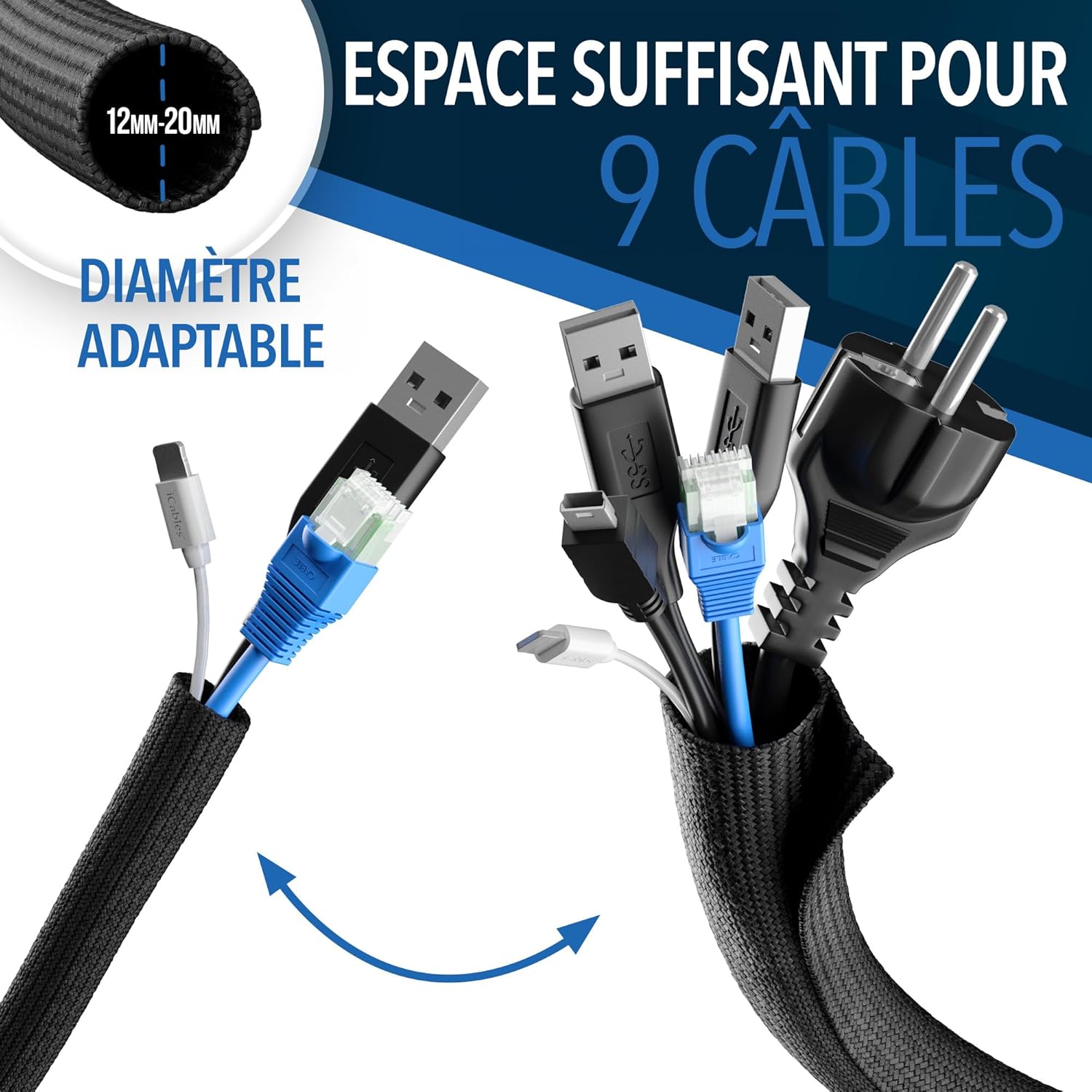 Thumbnail 3 de DOMAR® Gaine Cable Auto-fermante & Flexible 3m – Manchon noir pour une gestion optimale des câbles