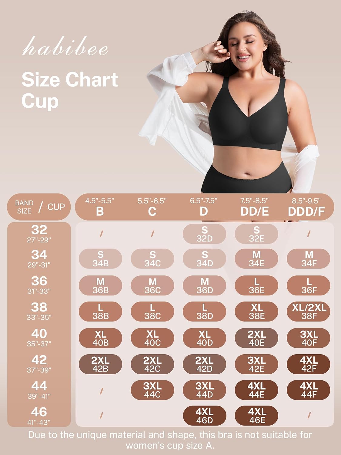 Detalle 1 de habibee Jelly Push-Up Bra, Wireless Full-Coverage Plus-Size Bra, 32D–46E