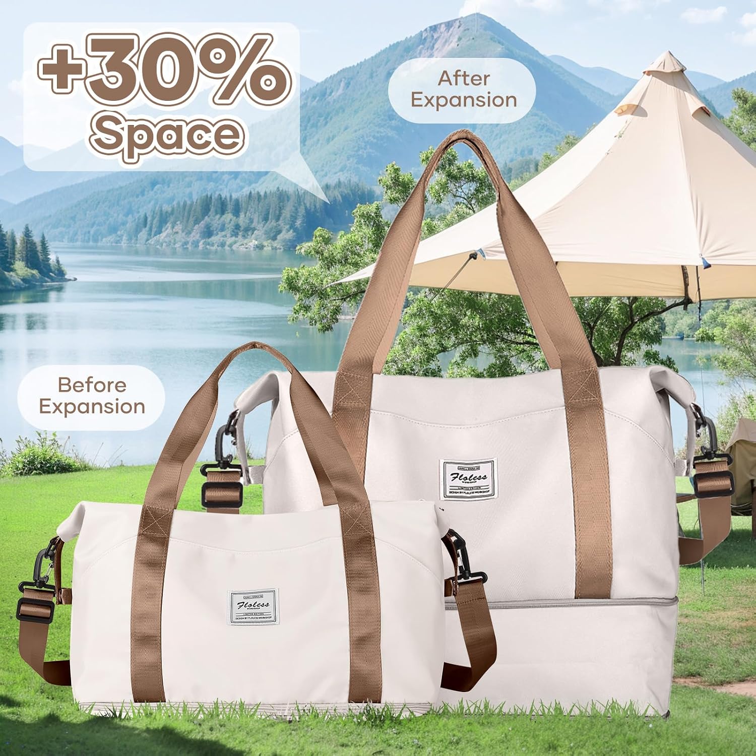 Detalle de SEAFEW Reisetasche Damen 40x30x20 – Wasserdichte Sporttasche mit separatem Nassfach, 35 L, Weekender & Travel Duffle