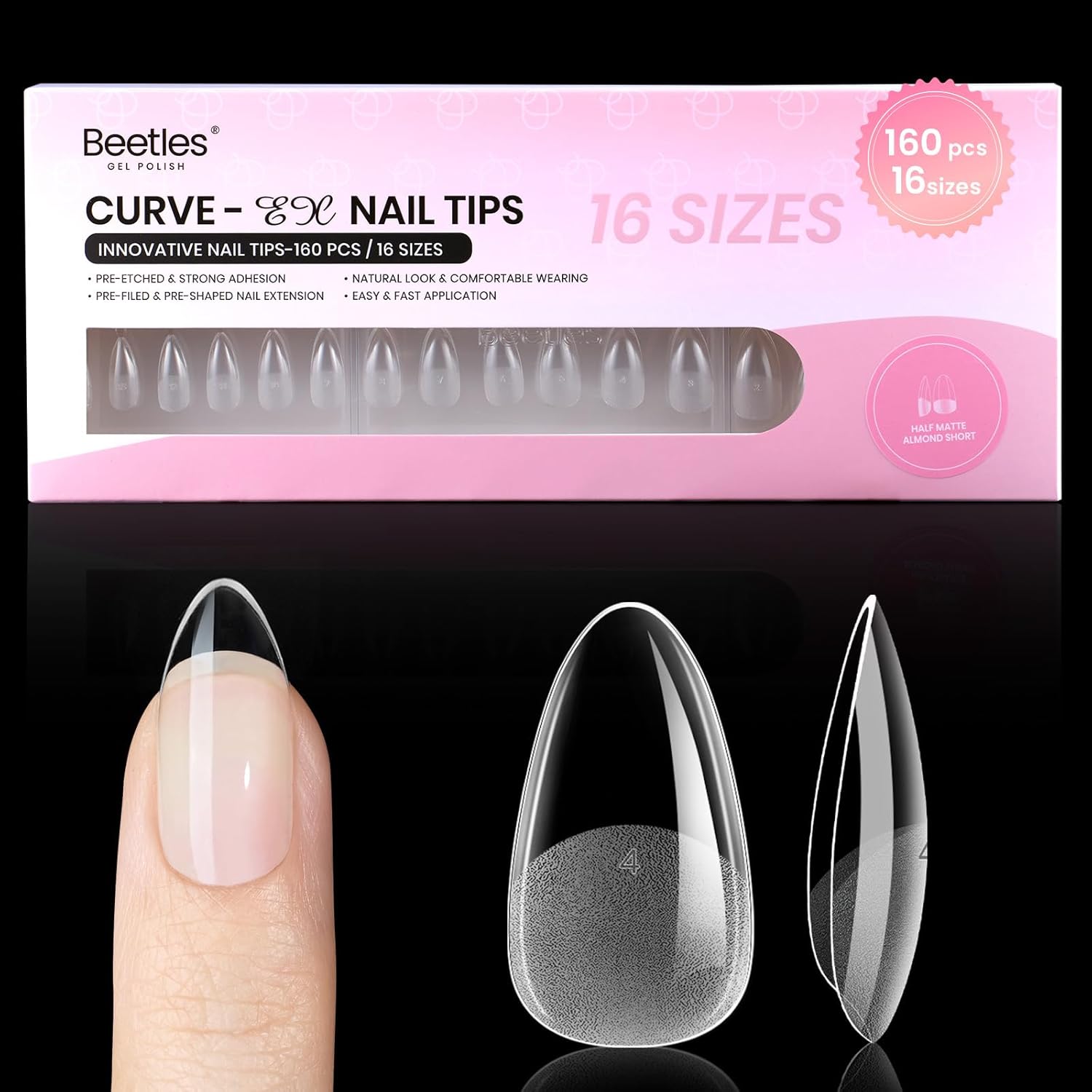 Thumbnail 6 de Beetles Gel-Nagelspitzen Stiletto mittel Etch-X – 576 Stück, 12 Größen, vorgeätzt, halbmatt, zum Aufkleben