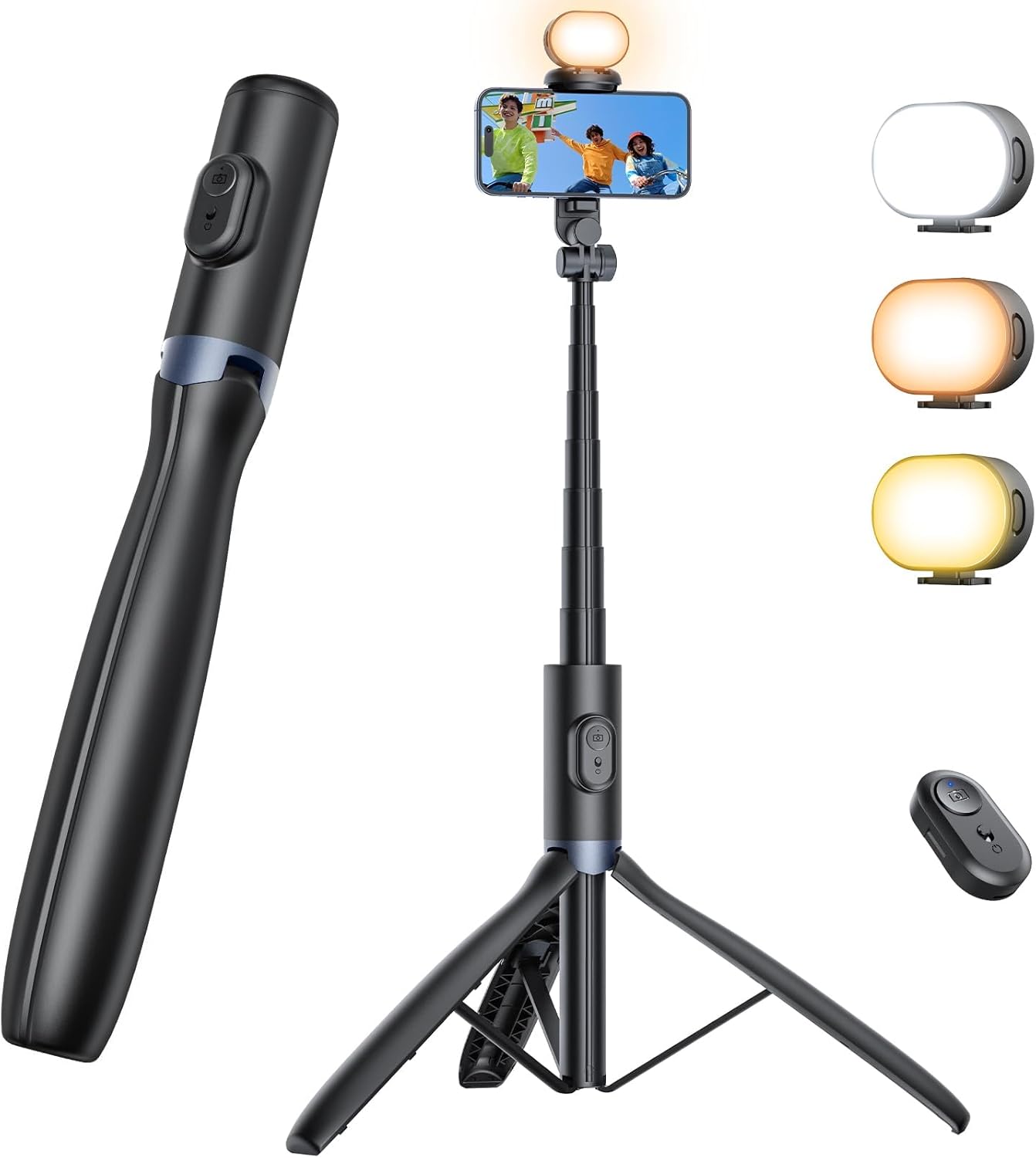 Detalle de ANXRE NT99 67.7" Selfie Stick Tripod with Light: All-in-One Travel Filming Kit