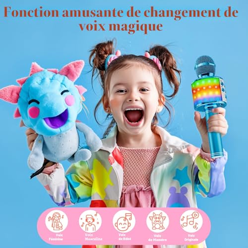 Detalle de Ankuka AP05 Microphone Sans Fil Karaoké 4 en 1 avec LED — Bleu
