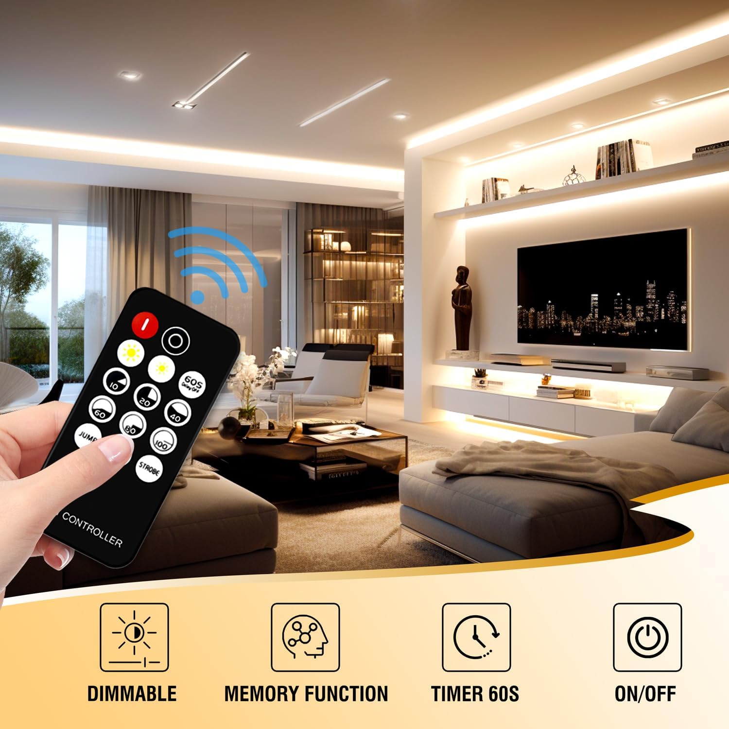 Detalle de luktix COB LED Strip 5M: 4000K Natural White, 24V Dimmable, CRI92+, Remote + UKCA Power Supply
