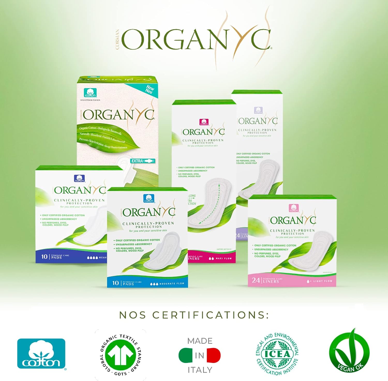 Thumbnail 6 de Organyc Serviettes Hygieniques Nuit avec Ailettes 100% Coton Bio Certifié — 40 unités
