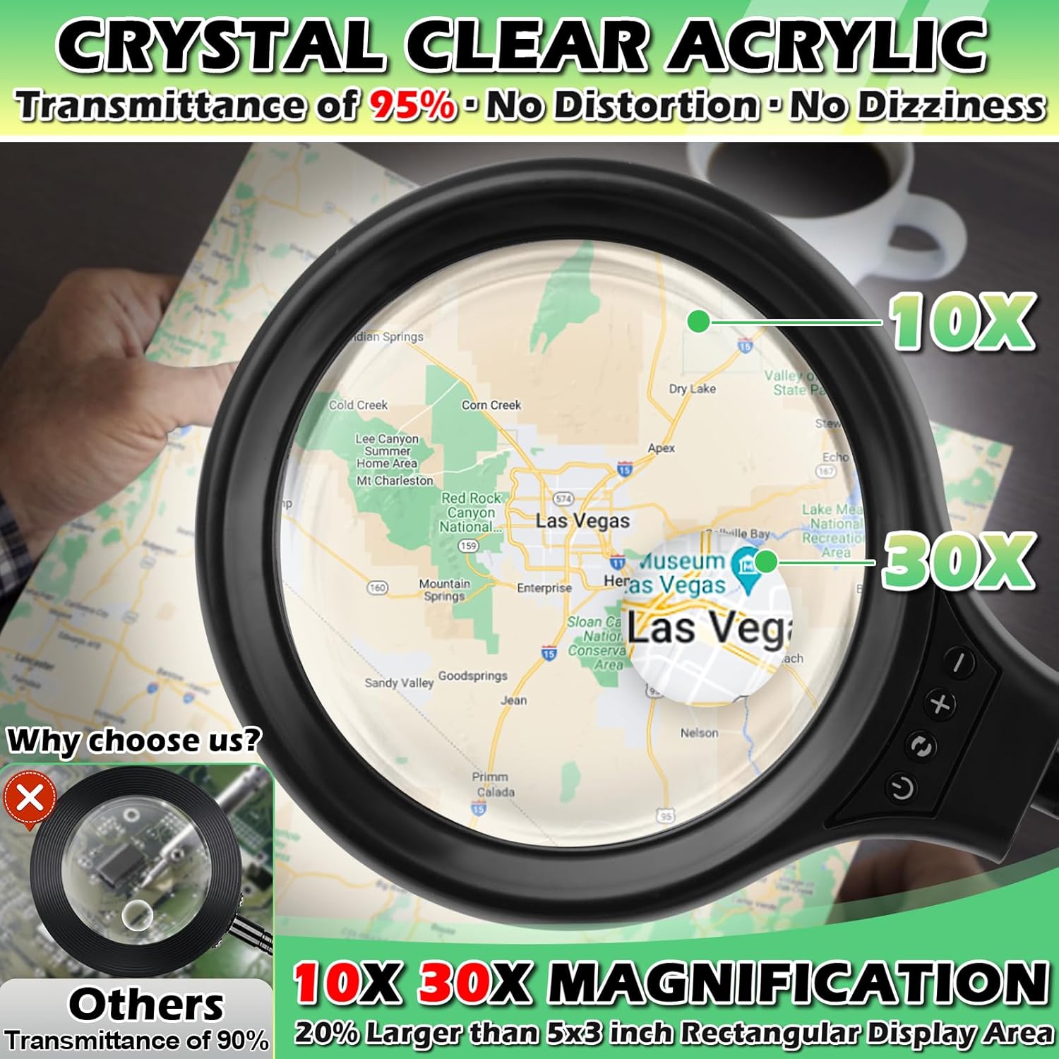 Thumbnail 2 de 10X 30X Large Floor Magnifying Glass with Light and Stand — Heavy-Duty USB Magnifier Lamp for Reading, Craft, and Close Work