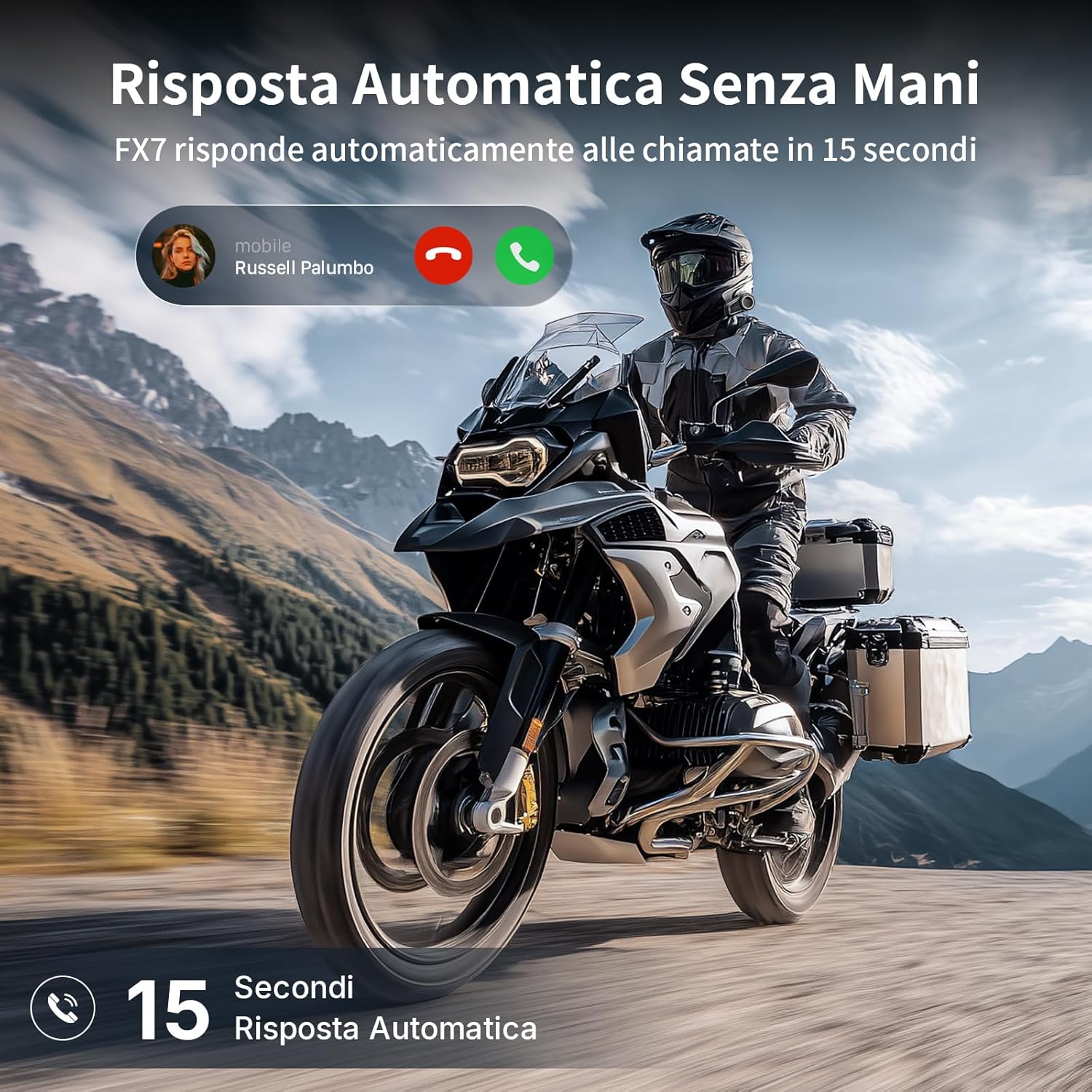 Detalle de Fodsports FX7 10: interfono moto Mesh per 10 rider, doppio chip V5.4 e audio multitasking