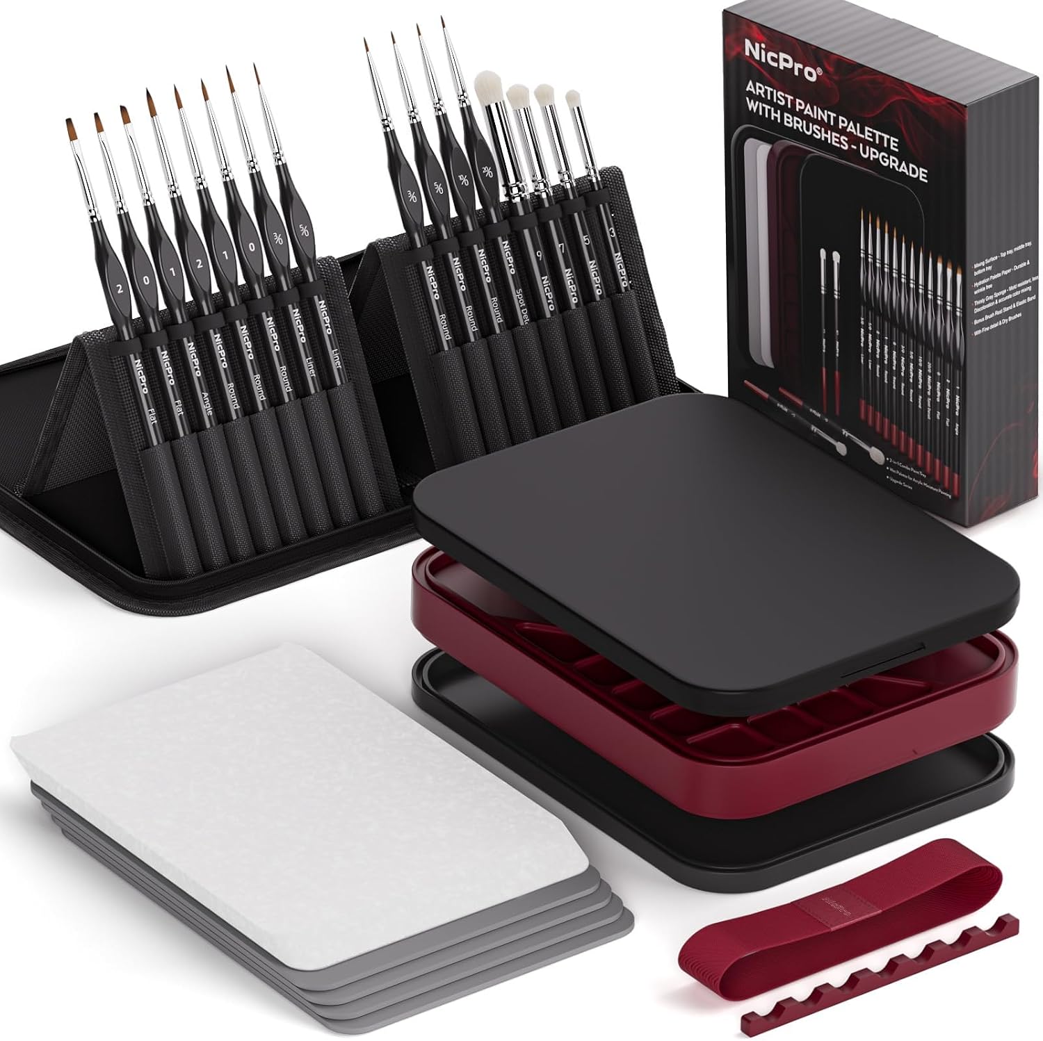 Detalle de Nicpro Kit de Peinture Miniature Professionnel — Palette Humide 2 en 1 et 16 pinceaux