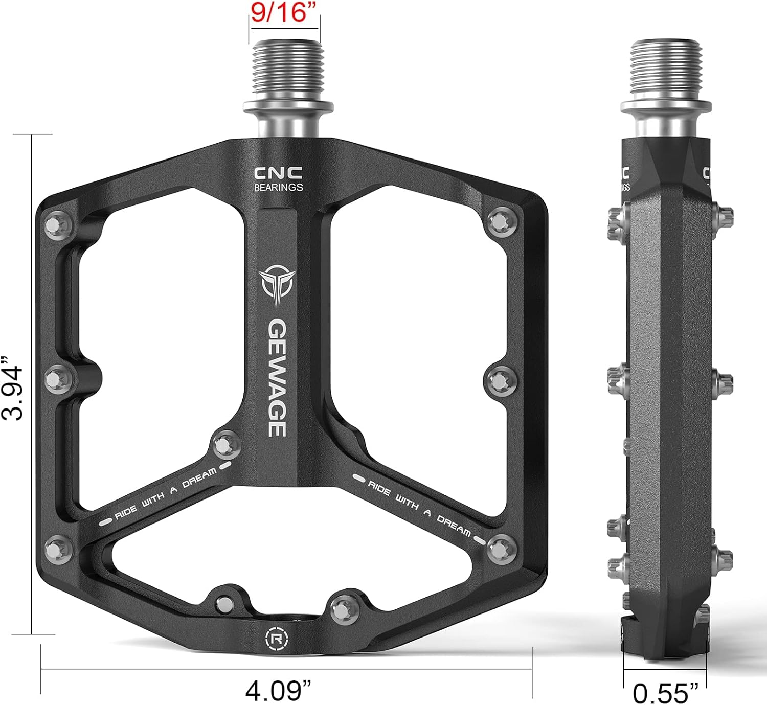 Thumbnail 5 de GEWAGE Road/Mountain Bike Pedals – 3 Bearings, 9/16” CNC Flat Pedals with Removable Anti-Skid Nails
