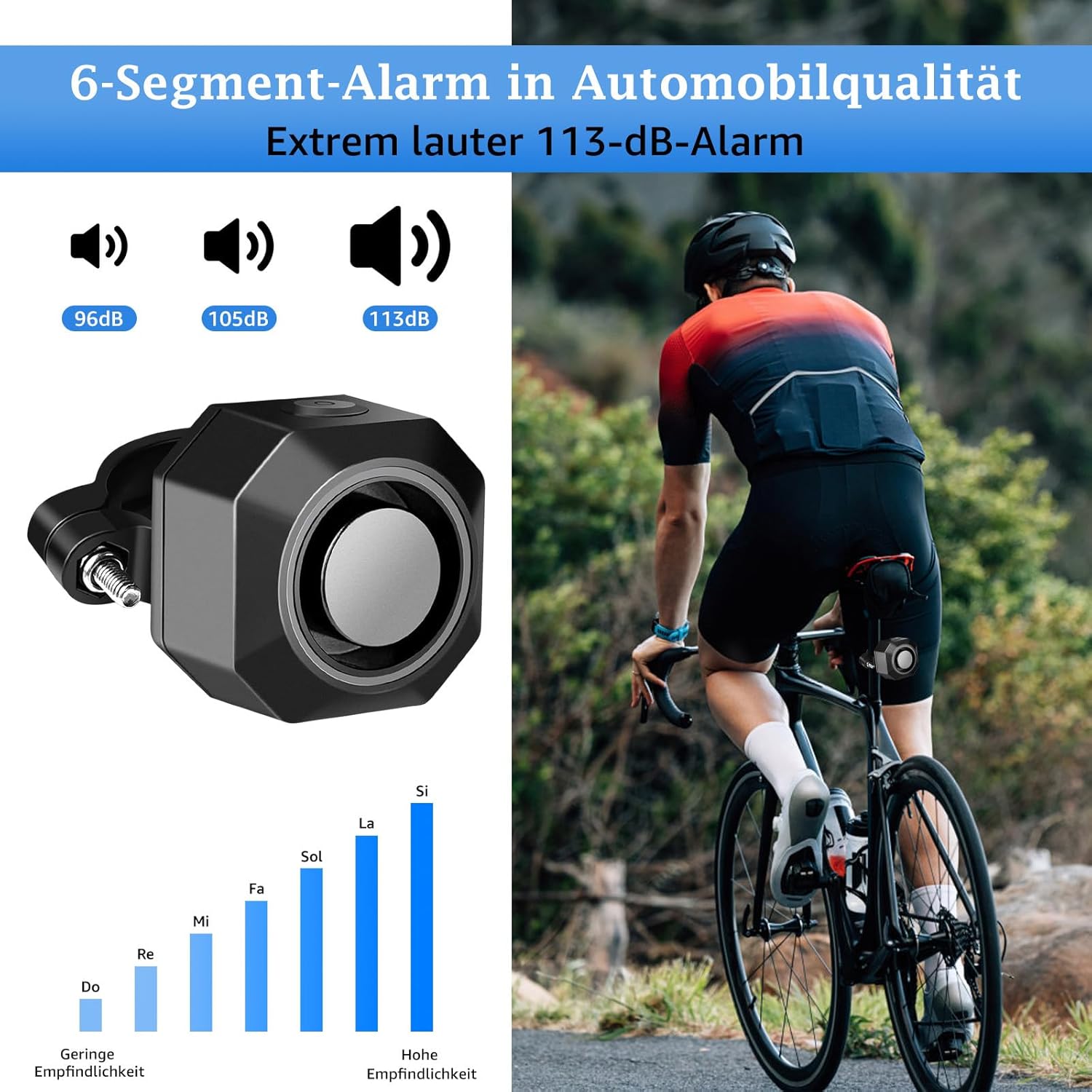 Thumbnail 2 de NineLeaf Fahrrad-Alarmanlage mit USB & Halterung – 110 dB, wasserdicht (IP54) und mit Fernbedienung