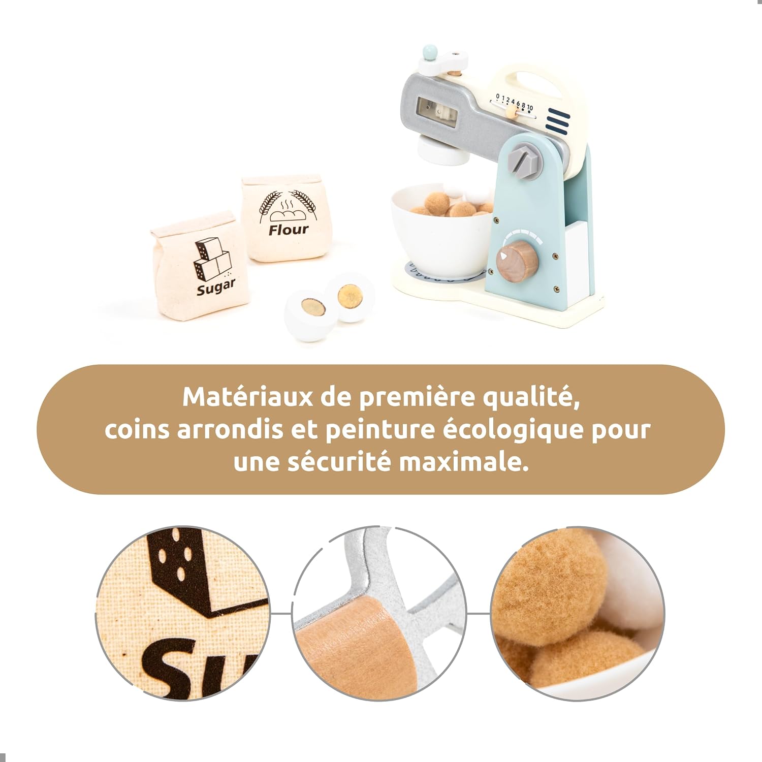 Detalle de UMU® Mixer Kit bois: ensemble de 10 pièces pour petits chefs à partir de 3 ans