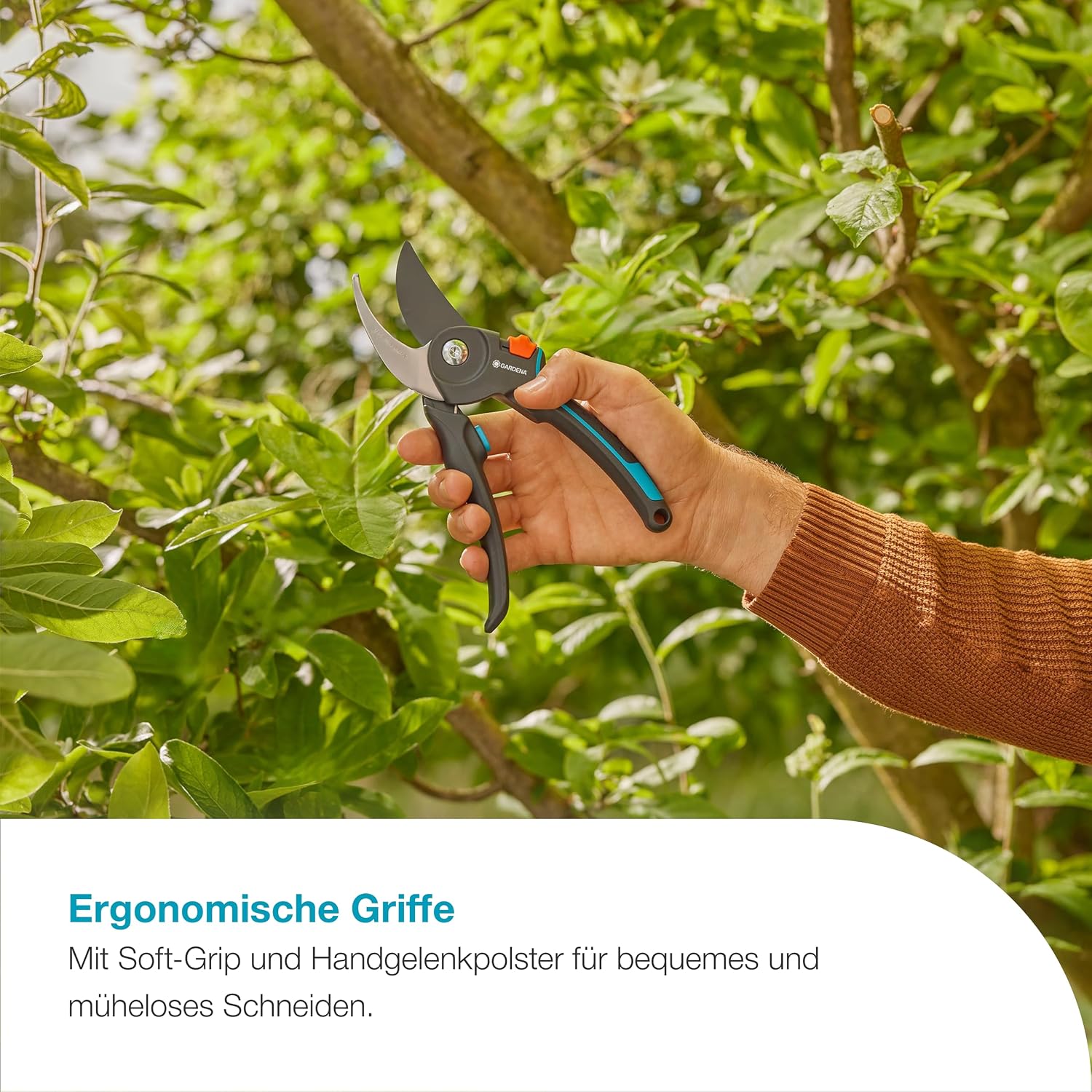 Detalle de Gardena PremiumCut Pro Gartenschere – präziter Bypass-Schnitt, 24 mm Durchmesser, PowerCoating-Klingen, deutsche Qualität