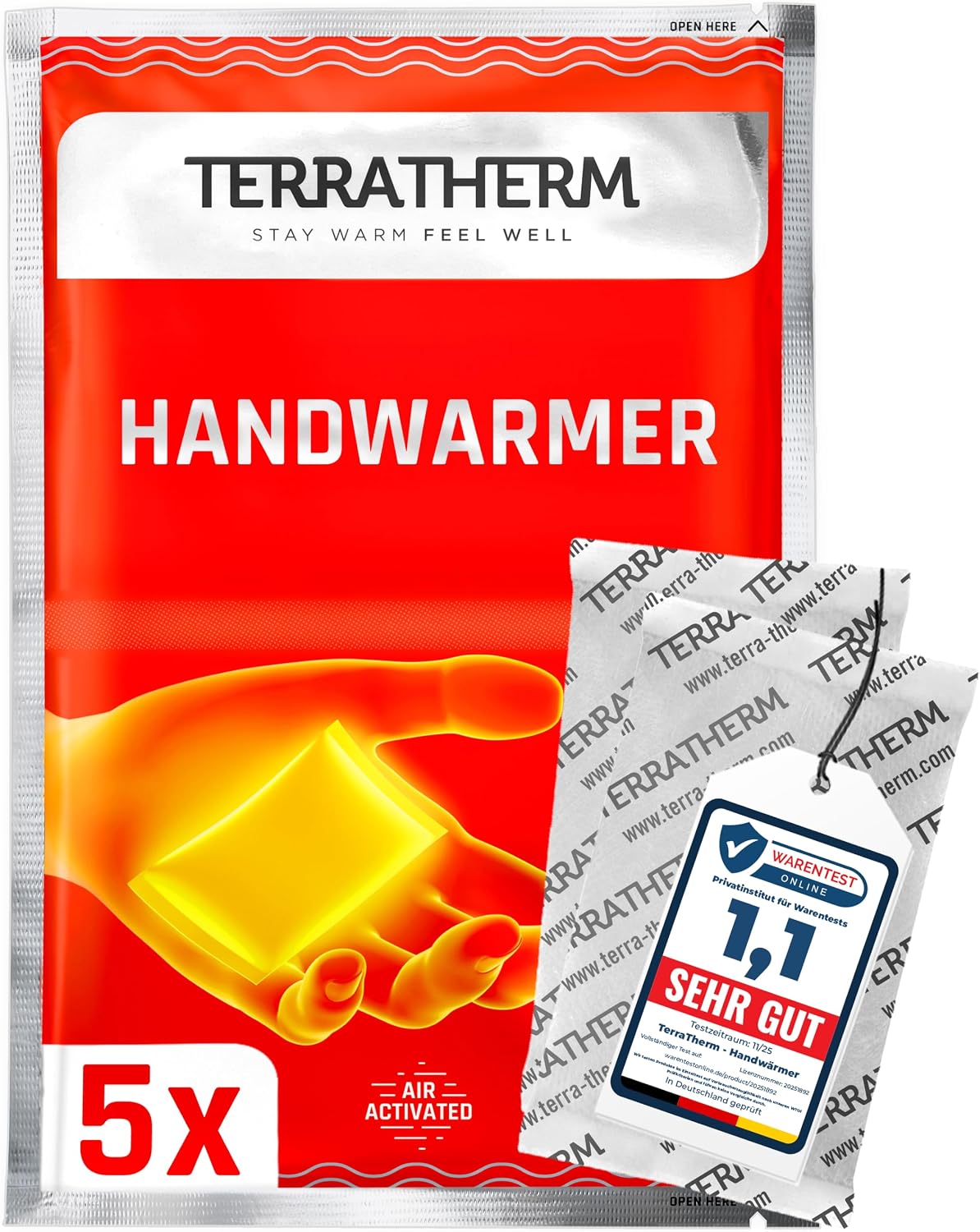 Detalle de TerraTherm handwarmers, 5 paar – luchtgeactiveerd, tot 12 uur warmte