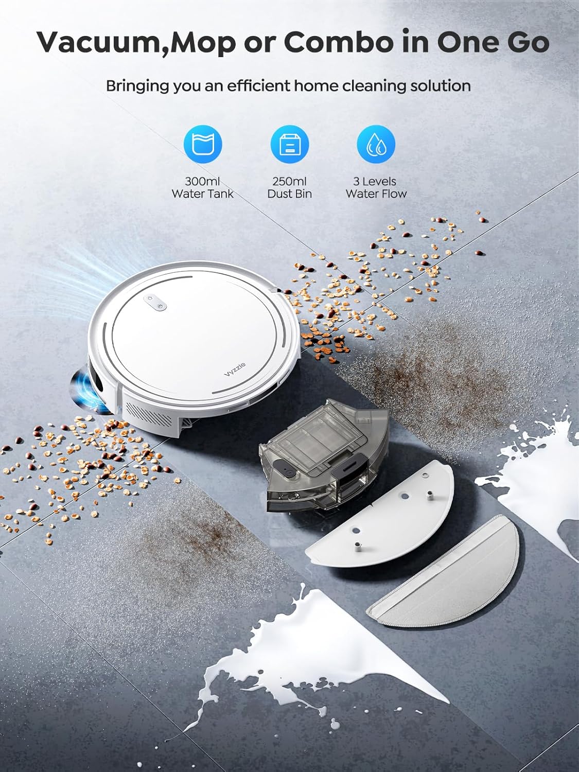 Detalle de Vyzzle D10 Robot Vacuum (8000Pa) with LiDAR, Ultra-Thin 8.3cm, Mop, App/Alexa Control